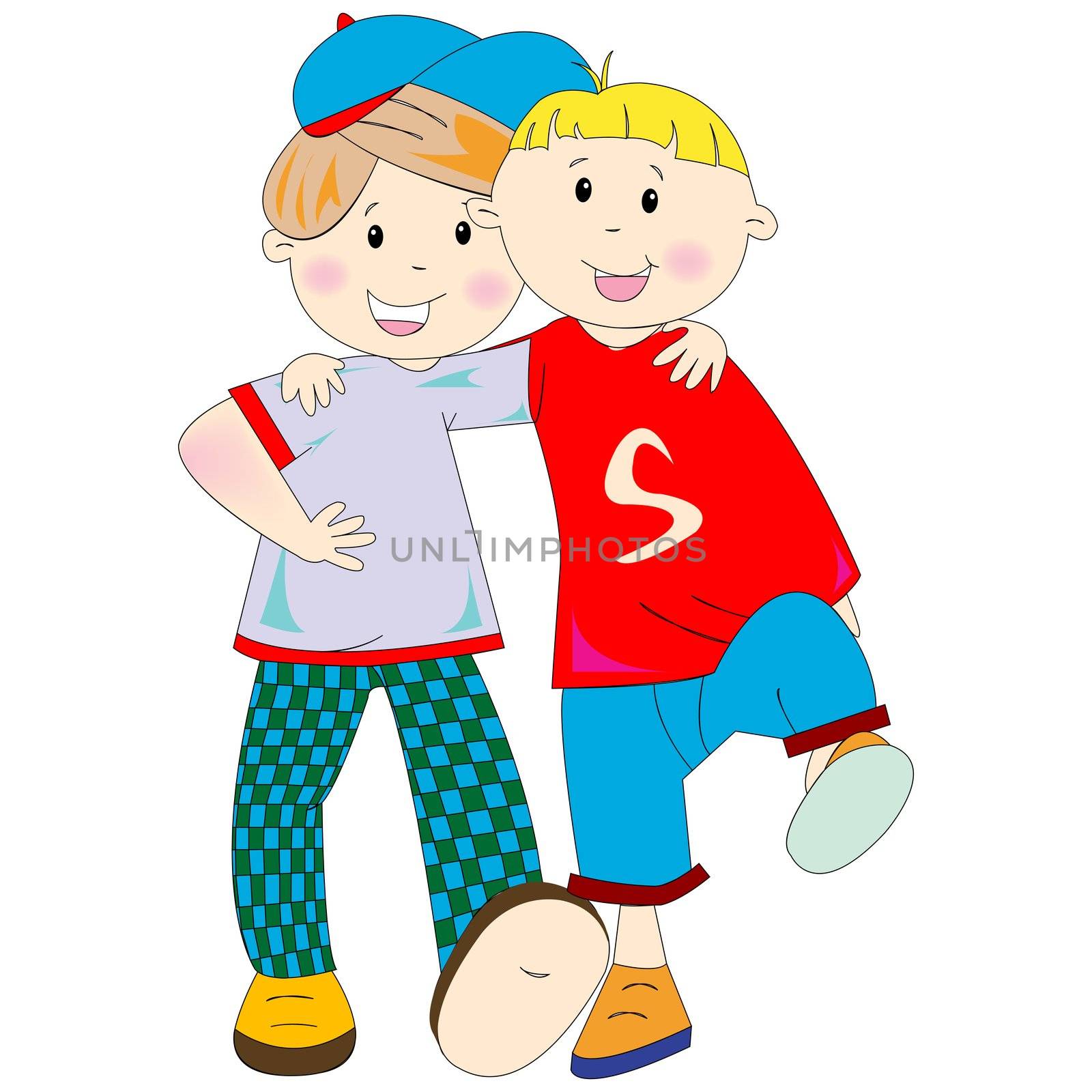 best friends cartoon against white background, abstract vector art illustration