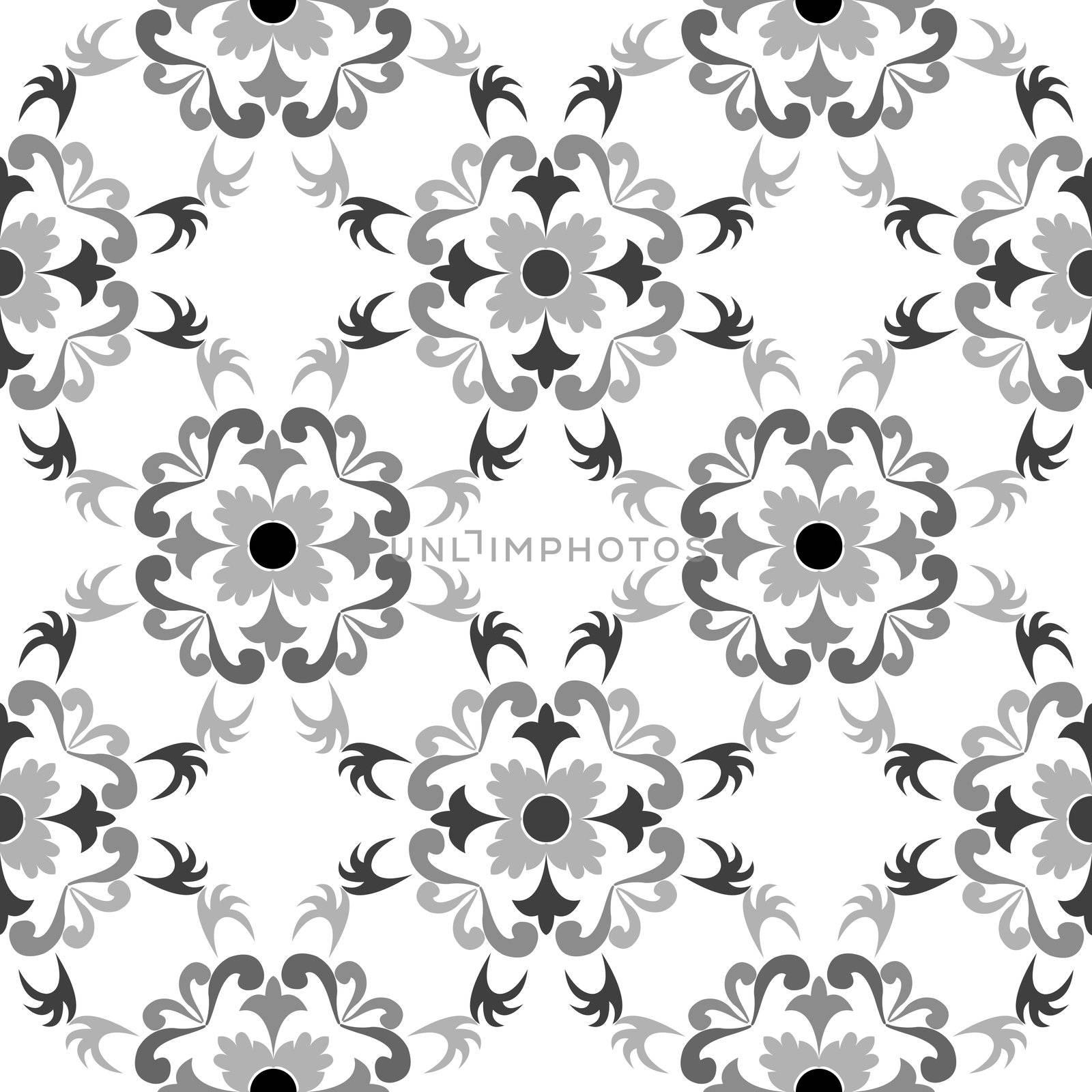 black and white seamless floral pattern, vector art illustration