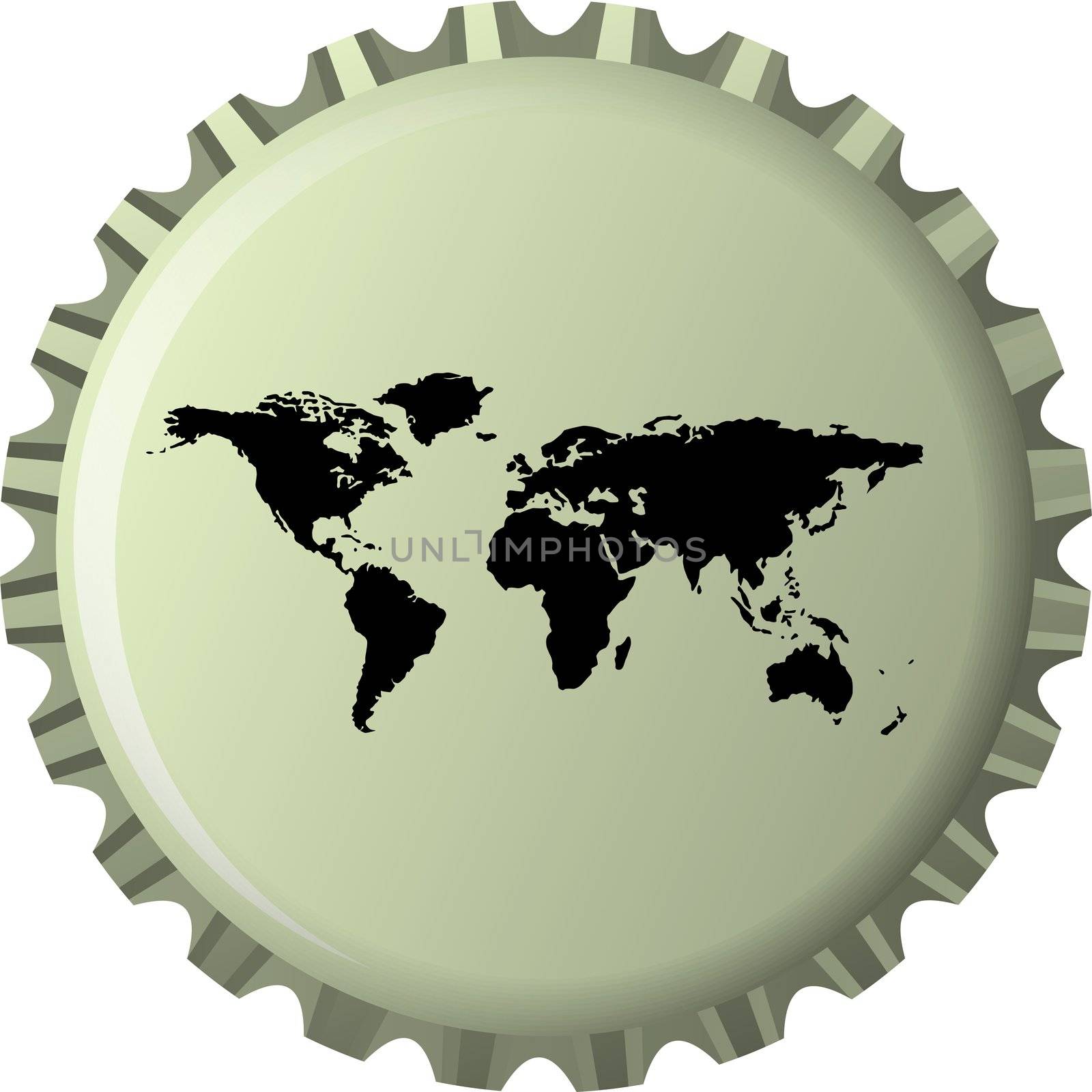 black world map against bottle cap by robertosch