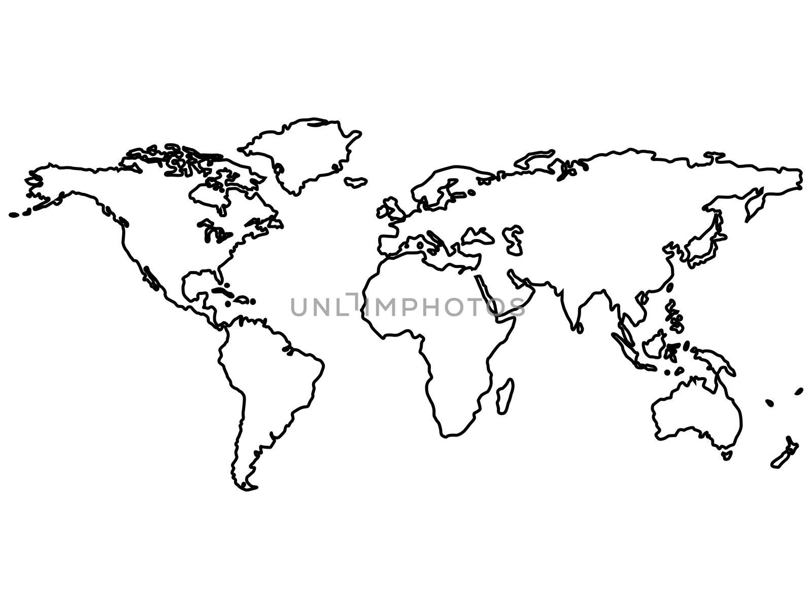 black world map outlines isolated on white by robertosch