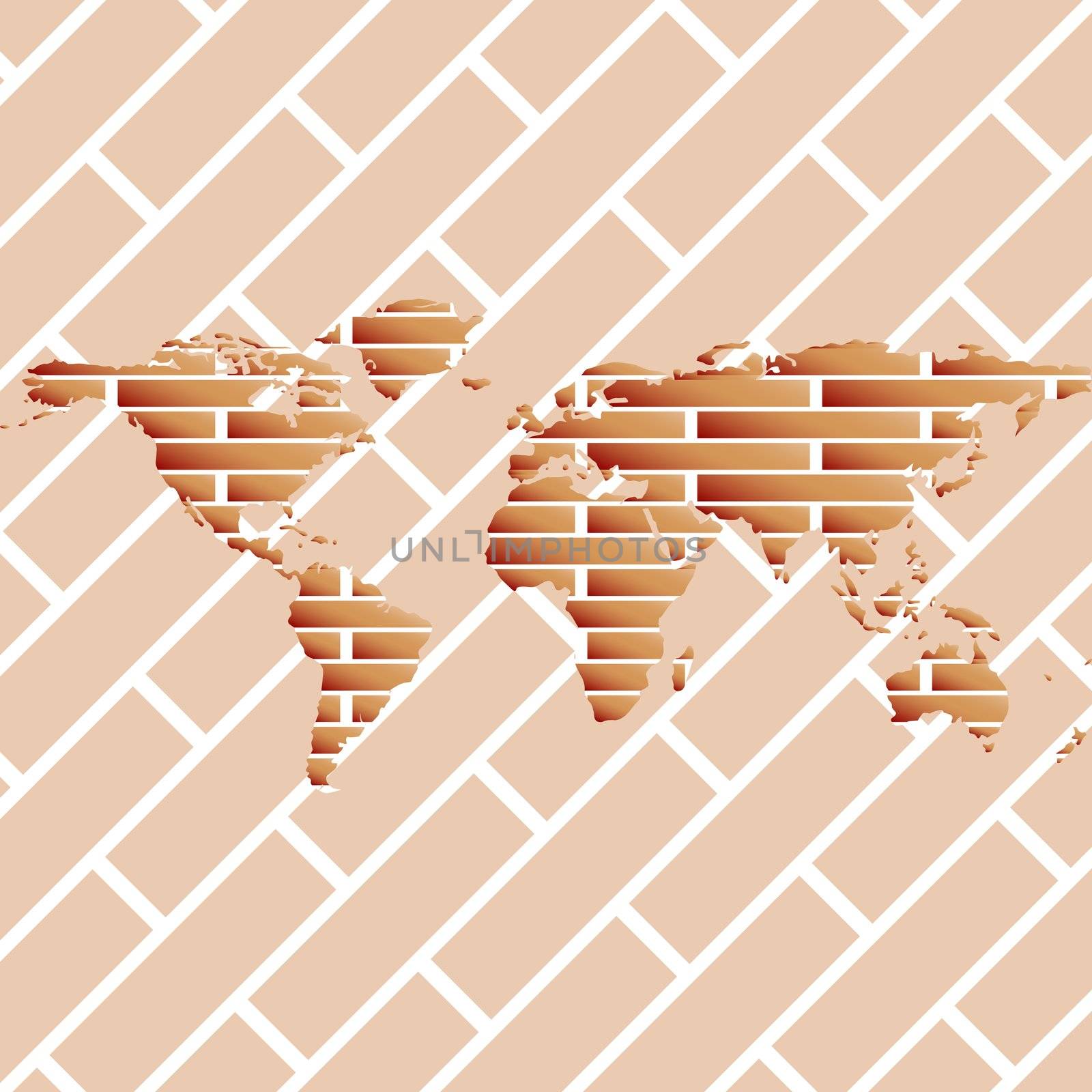 bricks world map, abstract art illustration