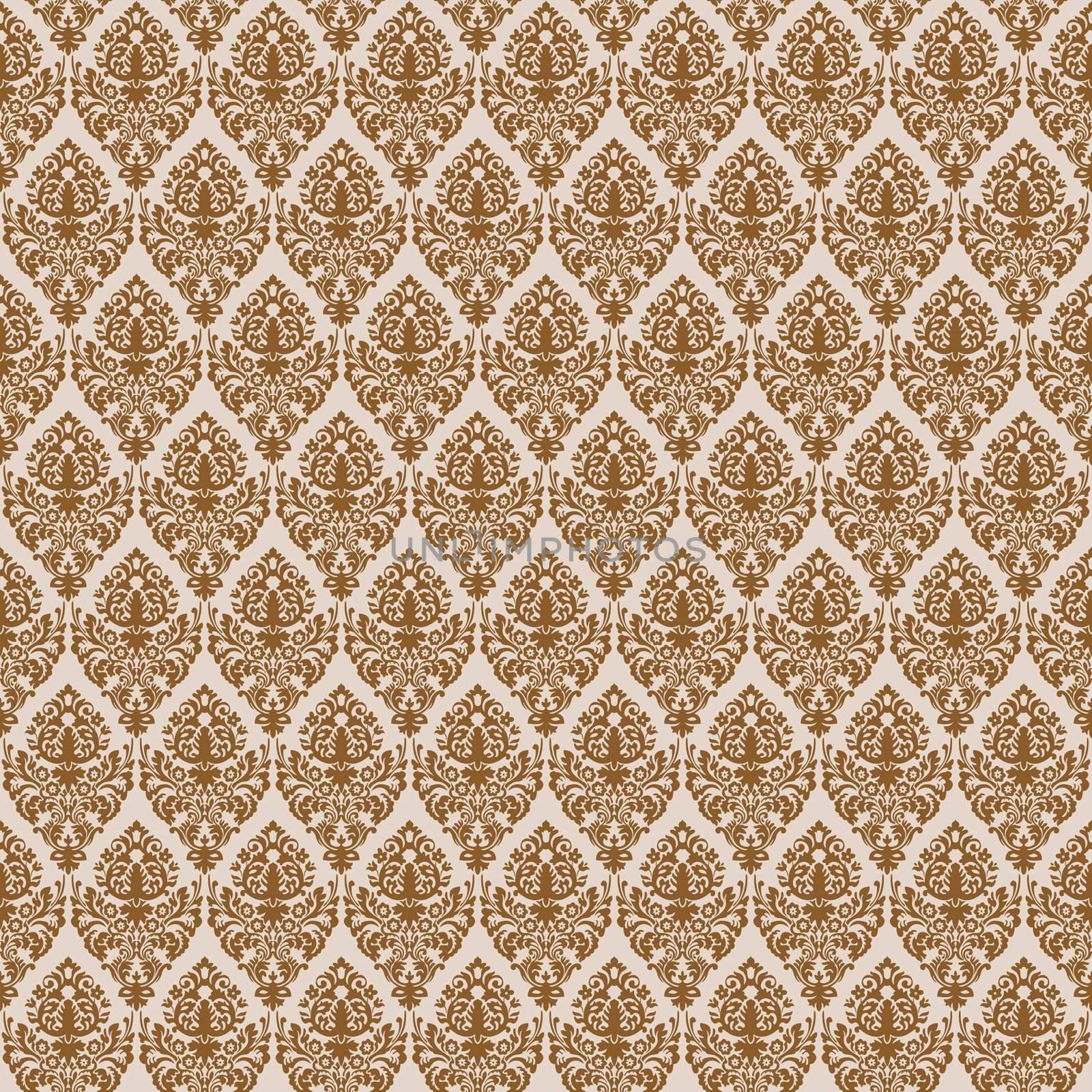 brown damask seamless texture, abstract pattern; vector art illustration