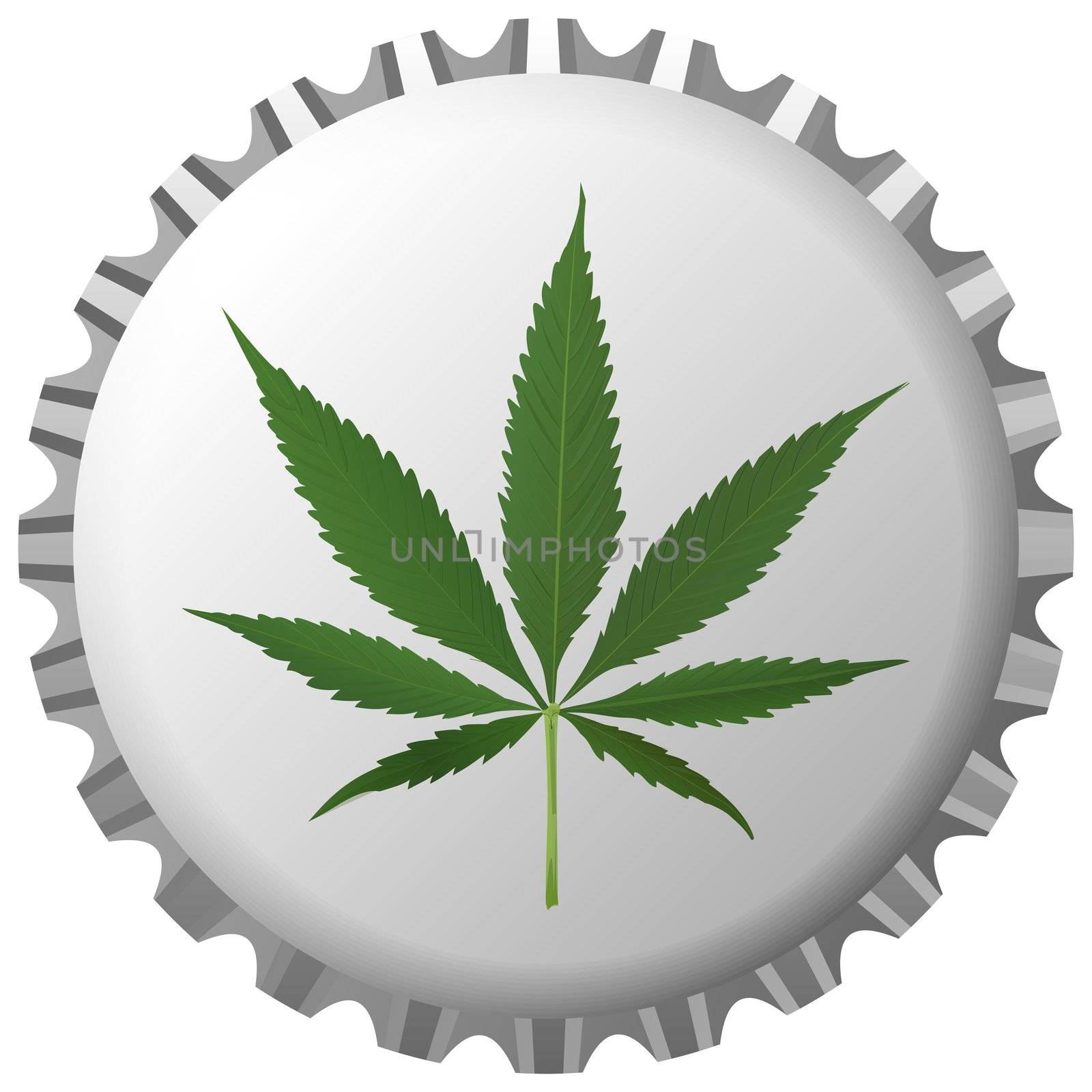 cannabis leaf on bottle cap against white by robertosch