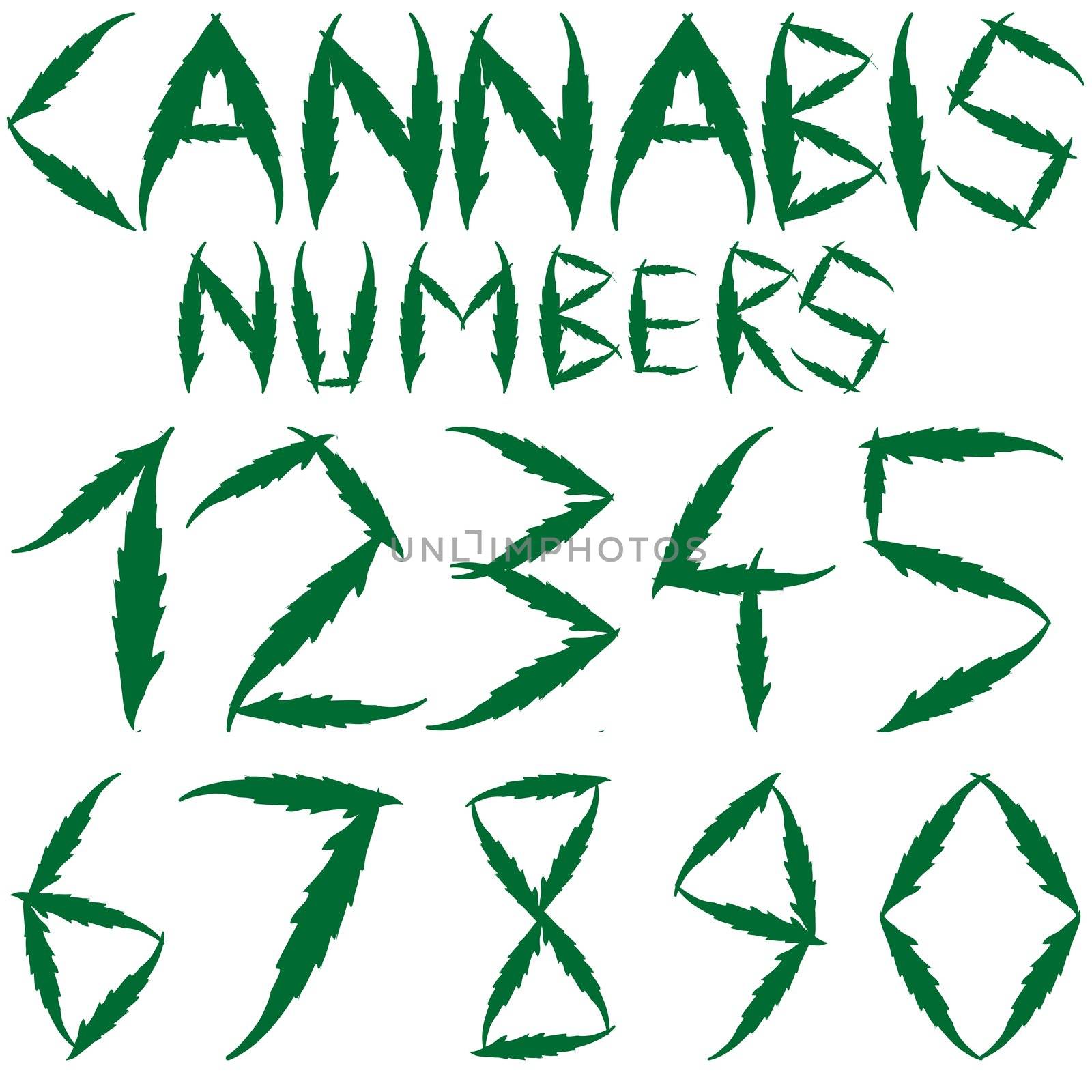 cannabis numbers against white background, abstract vector art illustration