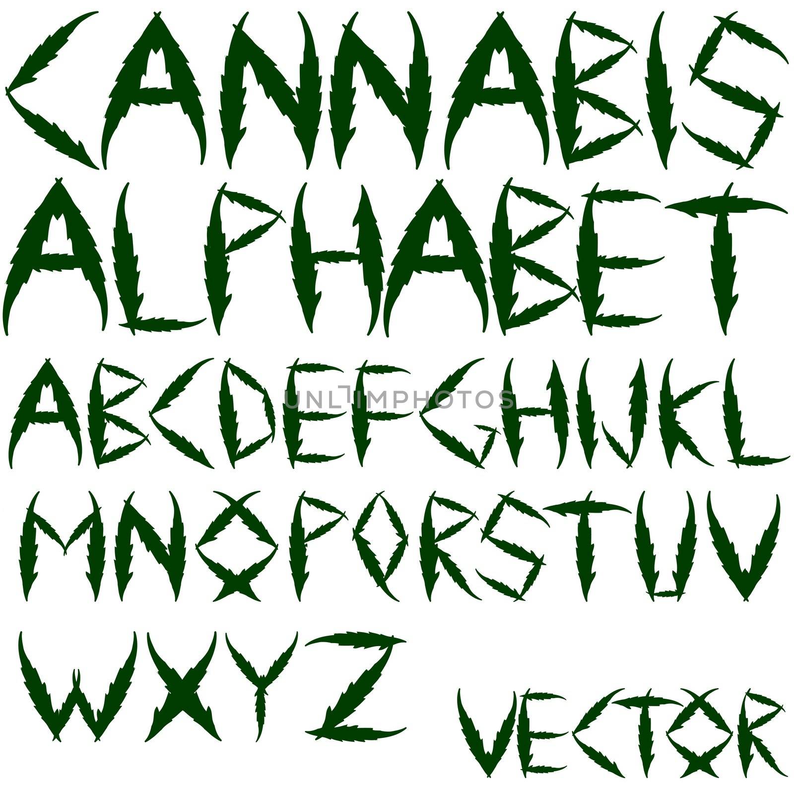 cannabis vector alphabet against white background, abstract art