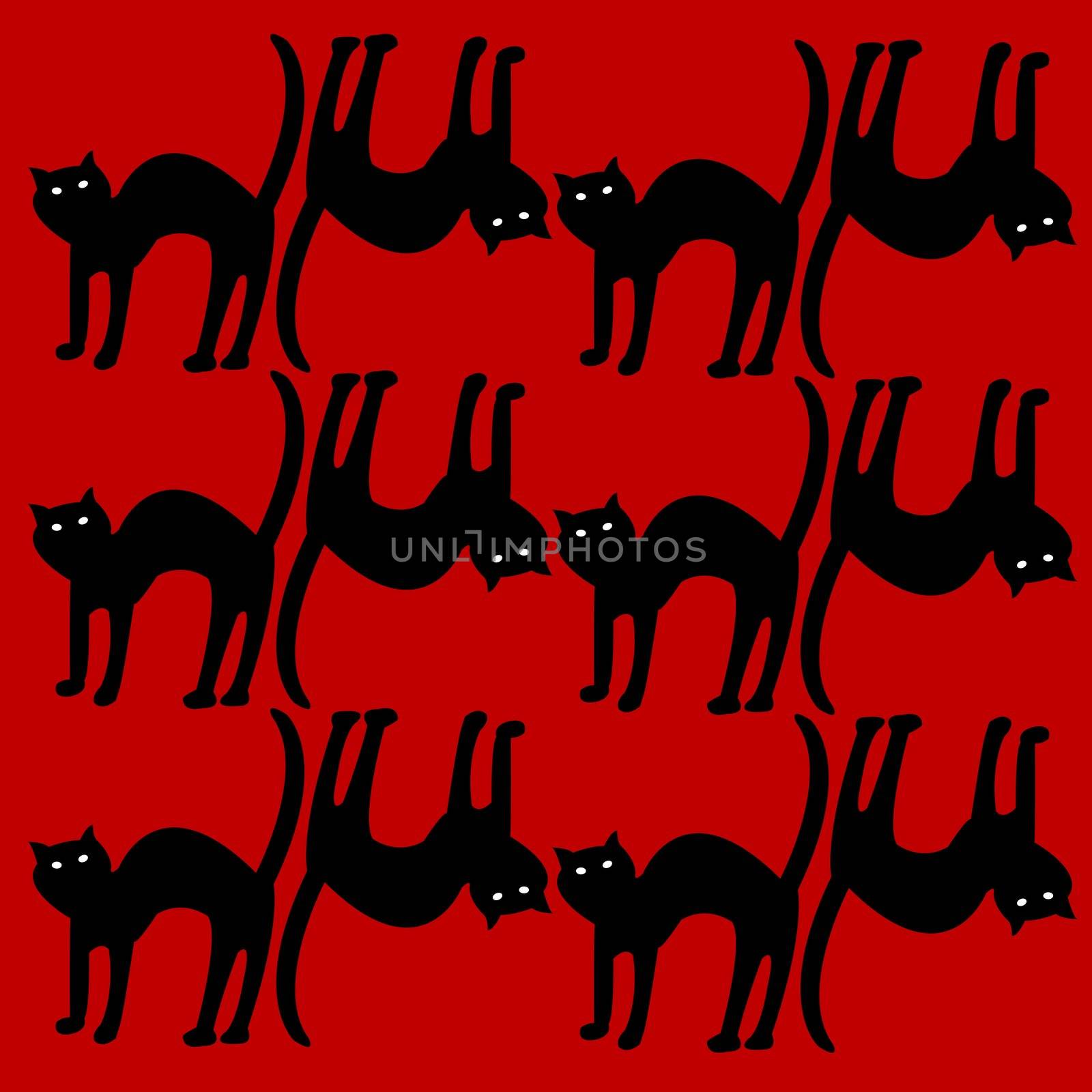 cat pattern isolated on red, vector art illustration