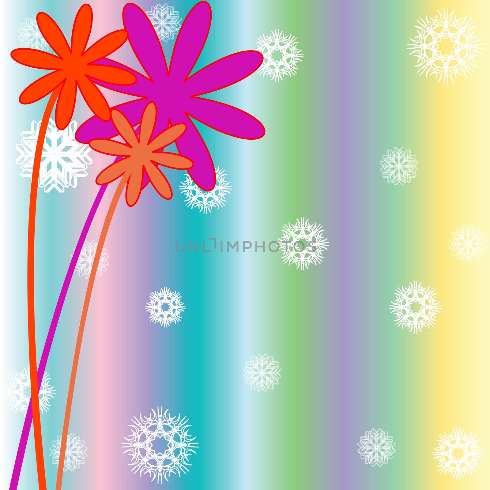 christmas background with snow flakes, flowers and stripes by robertosch