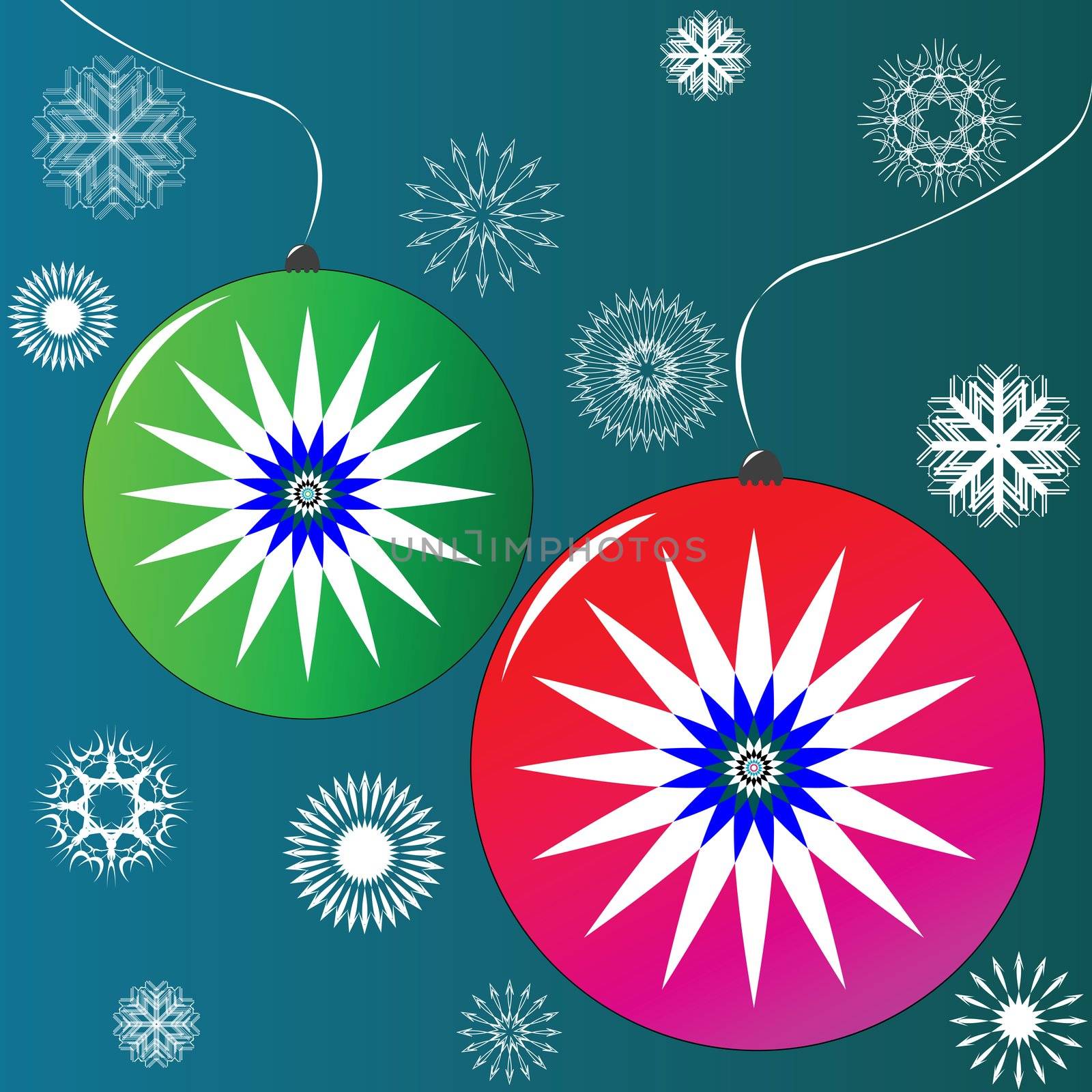 christmas globes red and green, vector art illustration