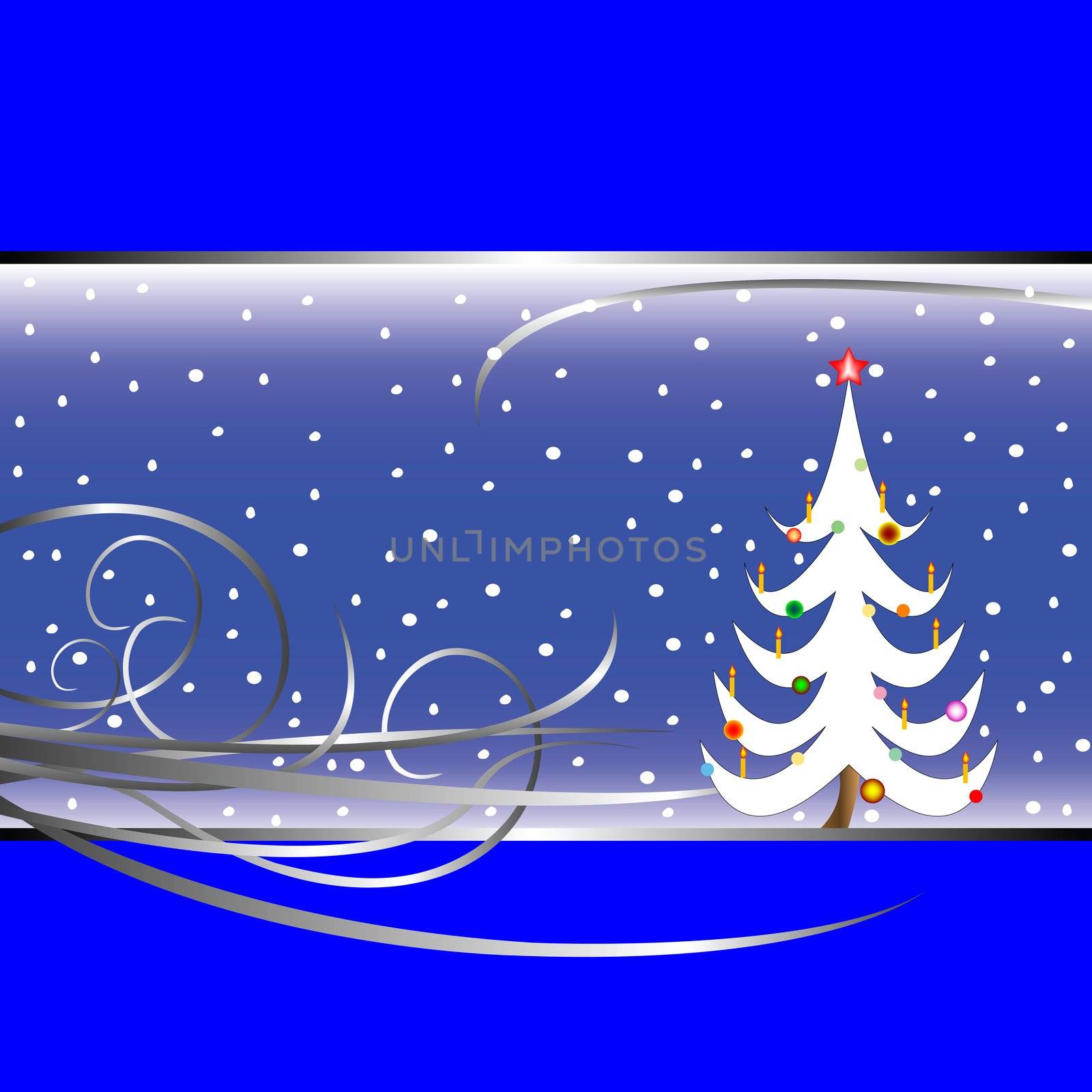 christmas tree card on blue background, vector art illustration