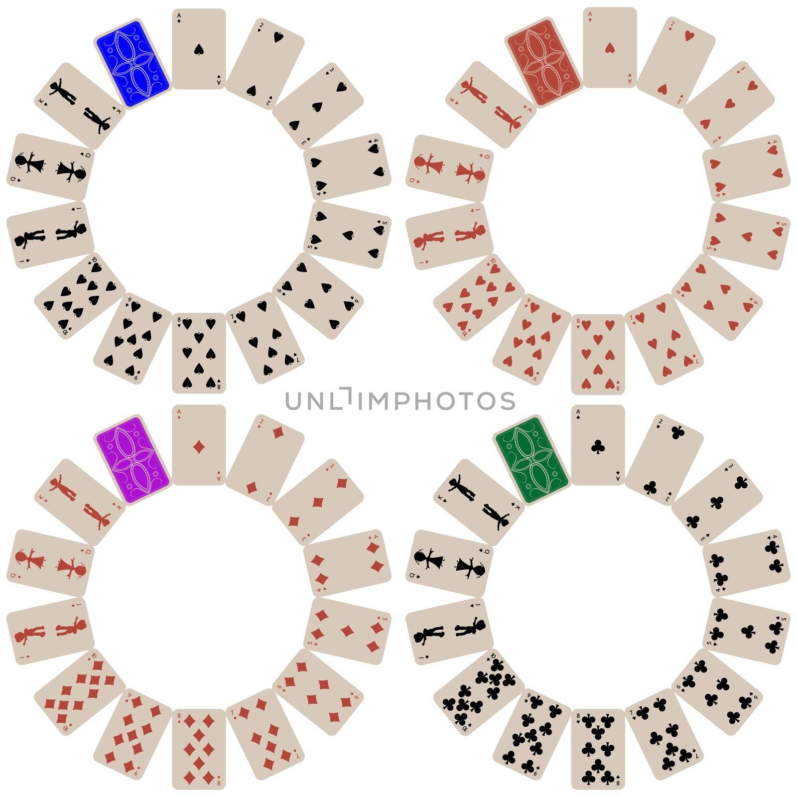 circle shape playing cards collection isolated on white background, abstract art illustration