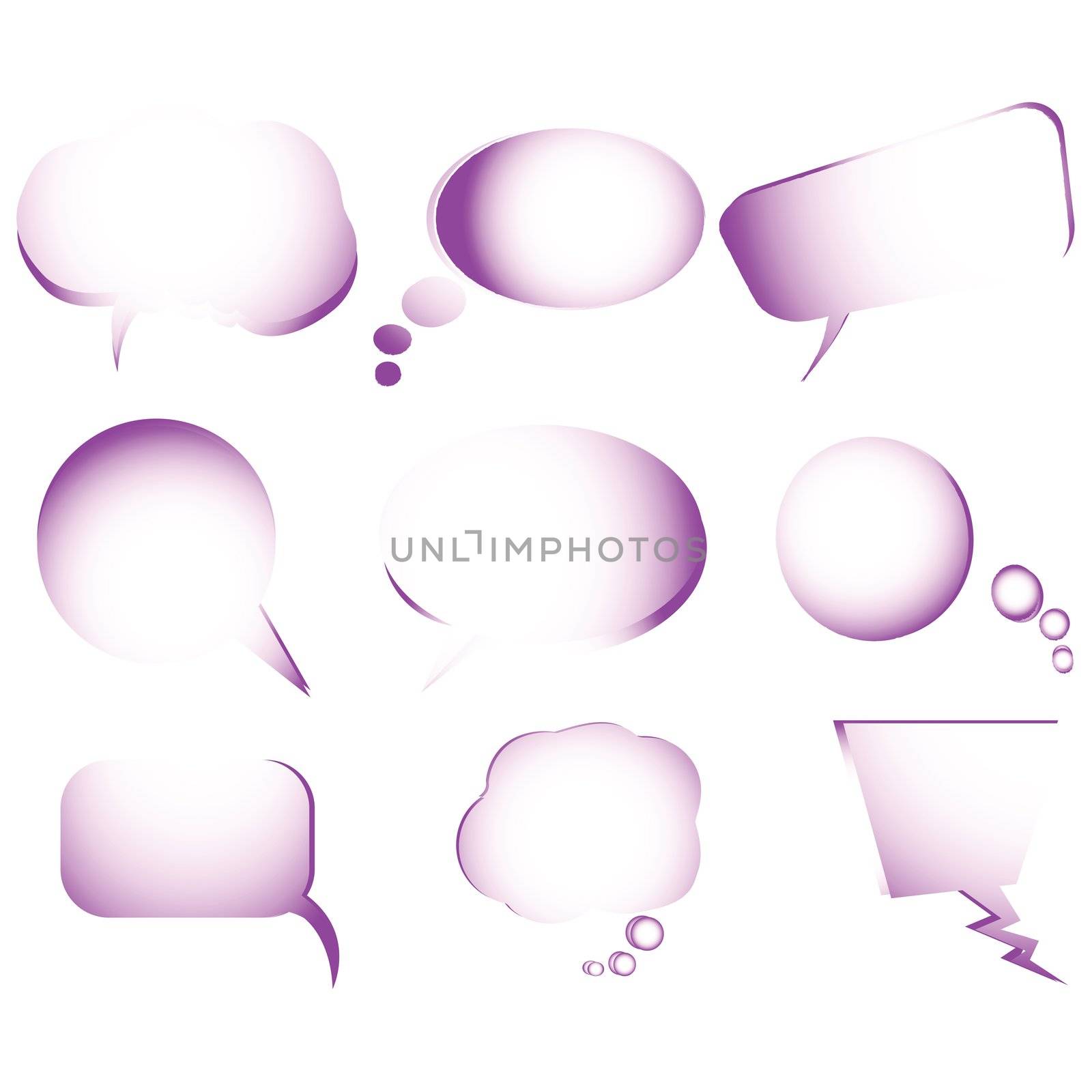 Collection of stylized purple text bubbles, vector isolated obje by robertosch
