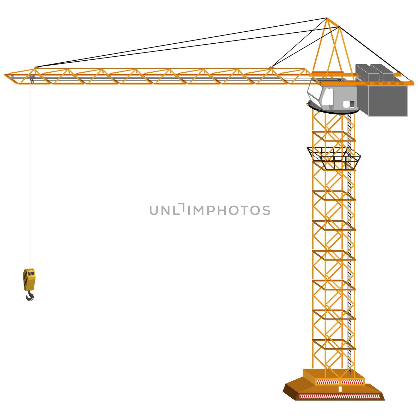 tridimensional crane drawing, isolated on white background; abstract art illustration