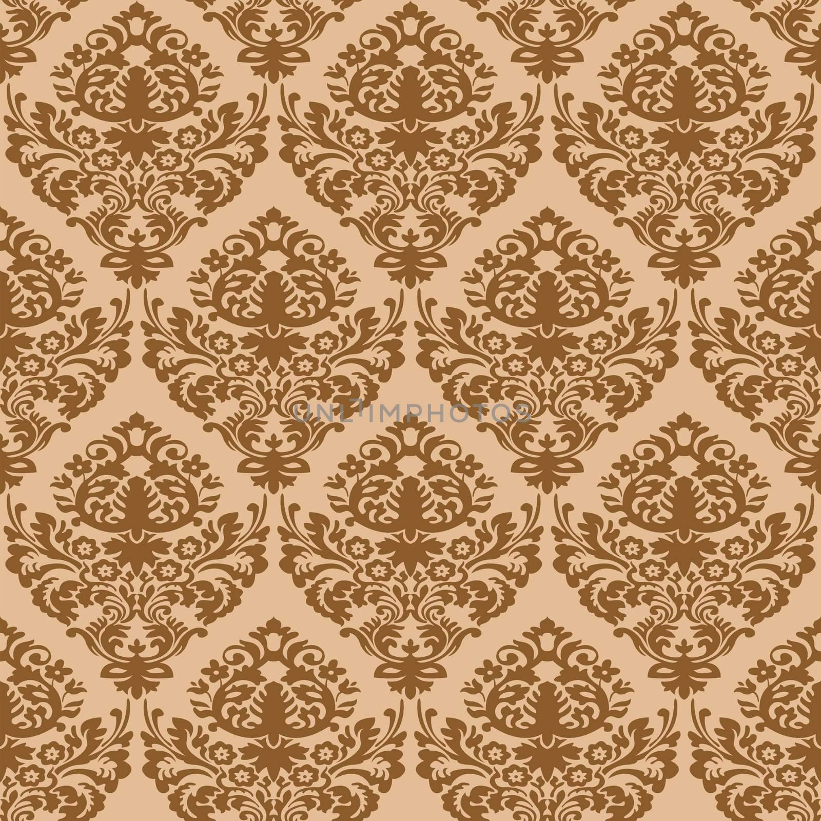damask brown seamless texture, abstract pattern; vector art illustration