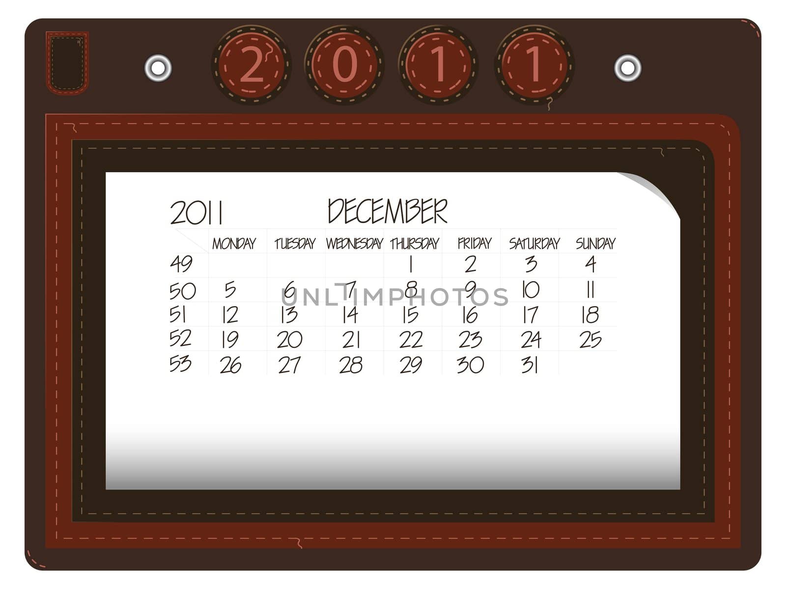 december 2011 leather calendar against white background, abstract vector art illustration