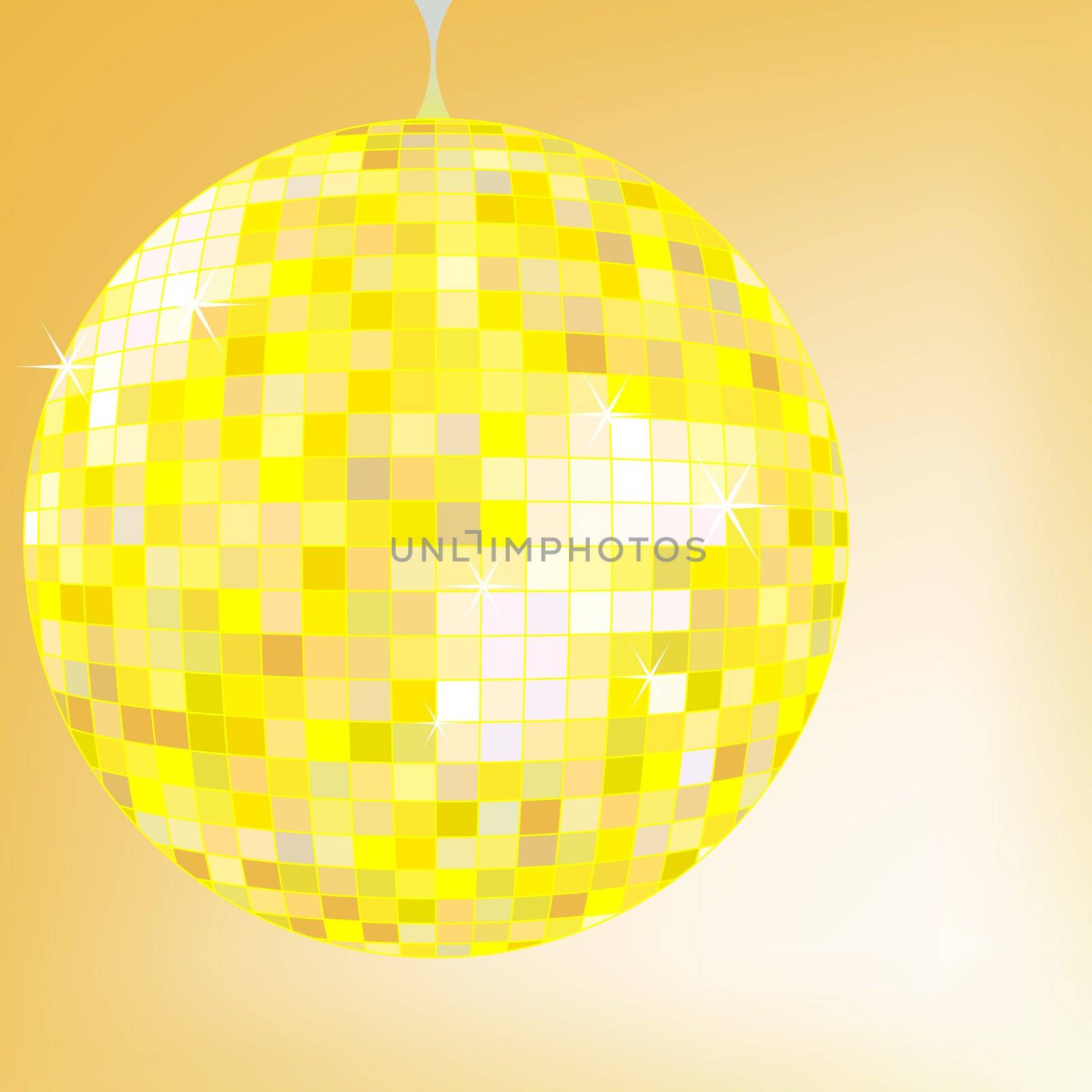 disco ball yellow, vector art illustration; more disco balls in my gallery