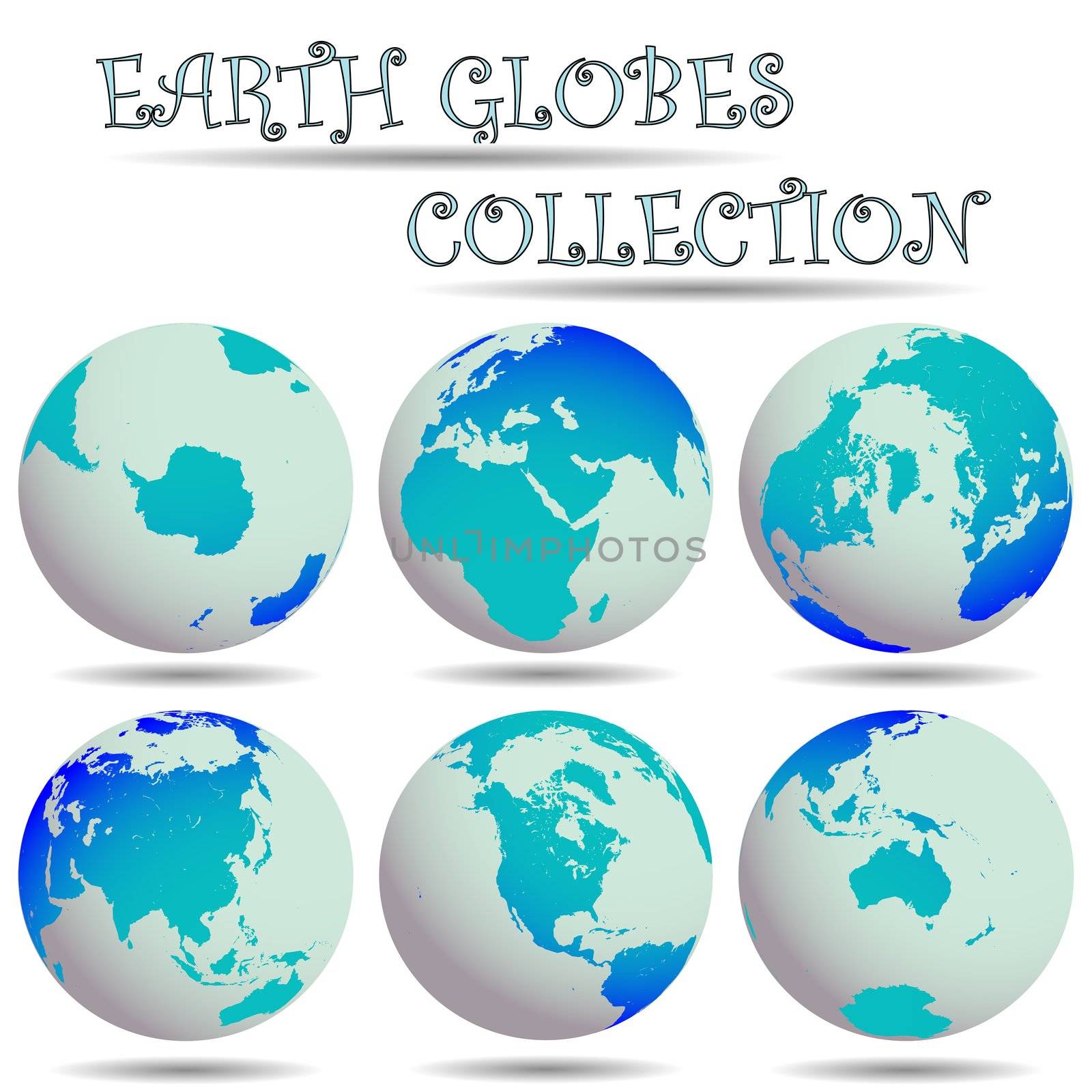 earth globes collection against white background, abstract vector art illustration