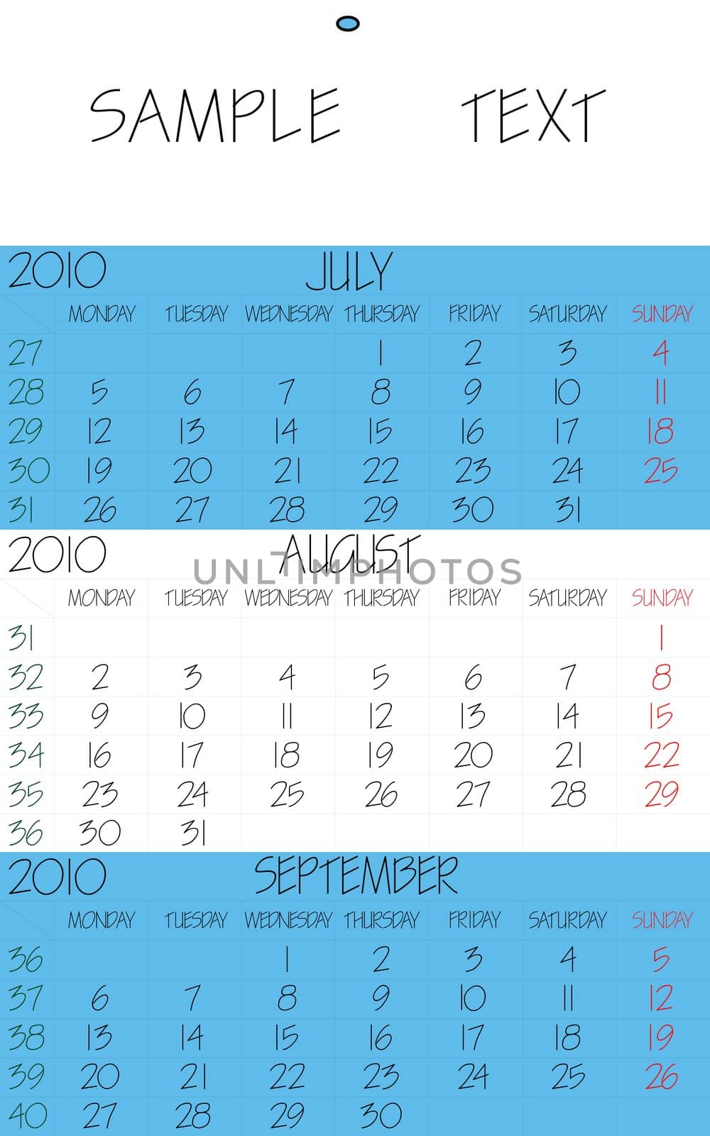 english calendar 2010 august, abstract vector art illustration