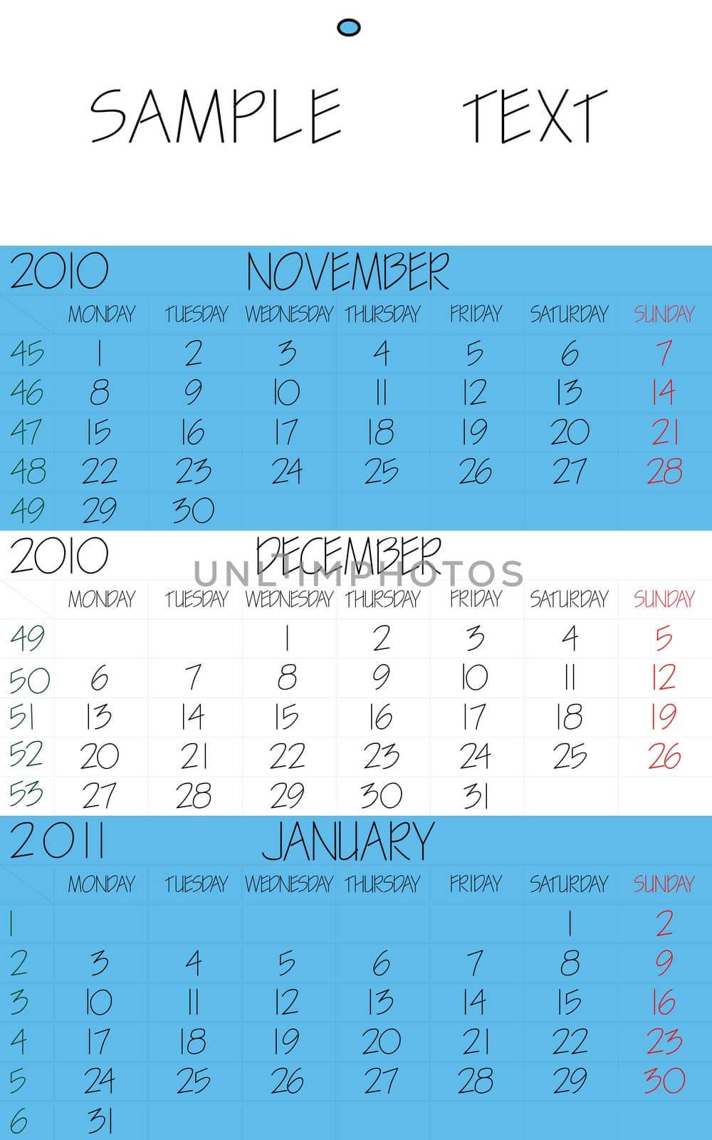 english calendar 2010 december, abstract vector art illustration