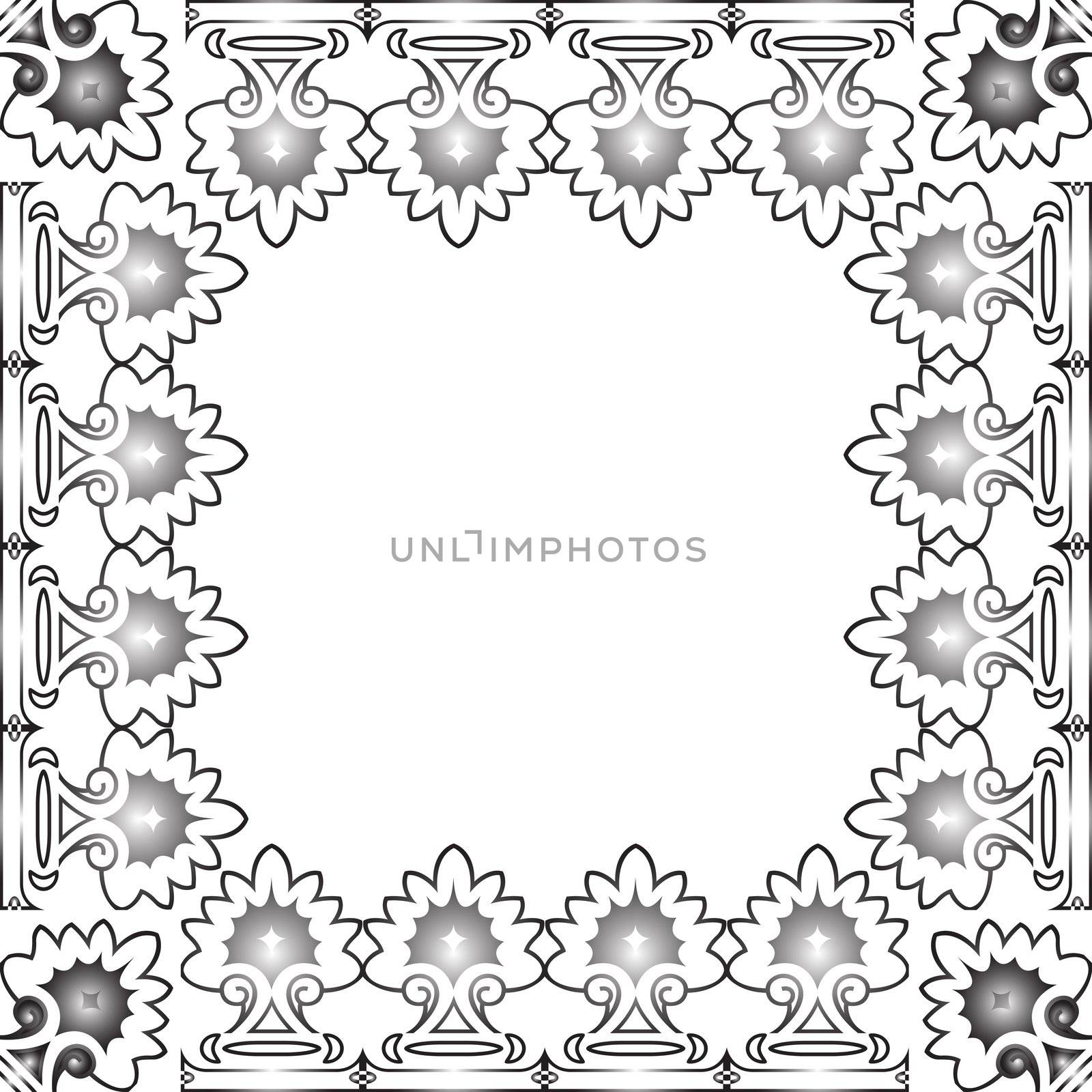 floral black frame against white background, abstract vector art illustration