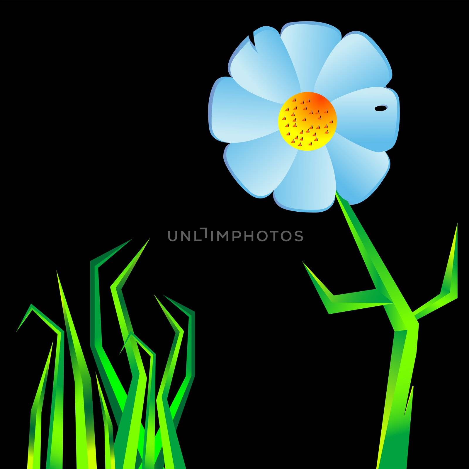 flower geometric shape and grass, abstract vector art illustration