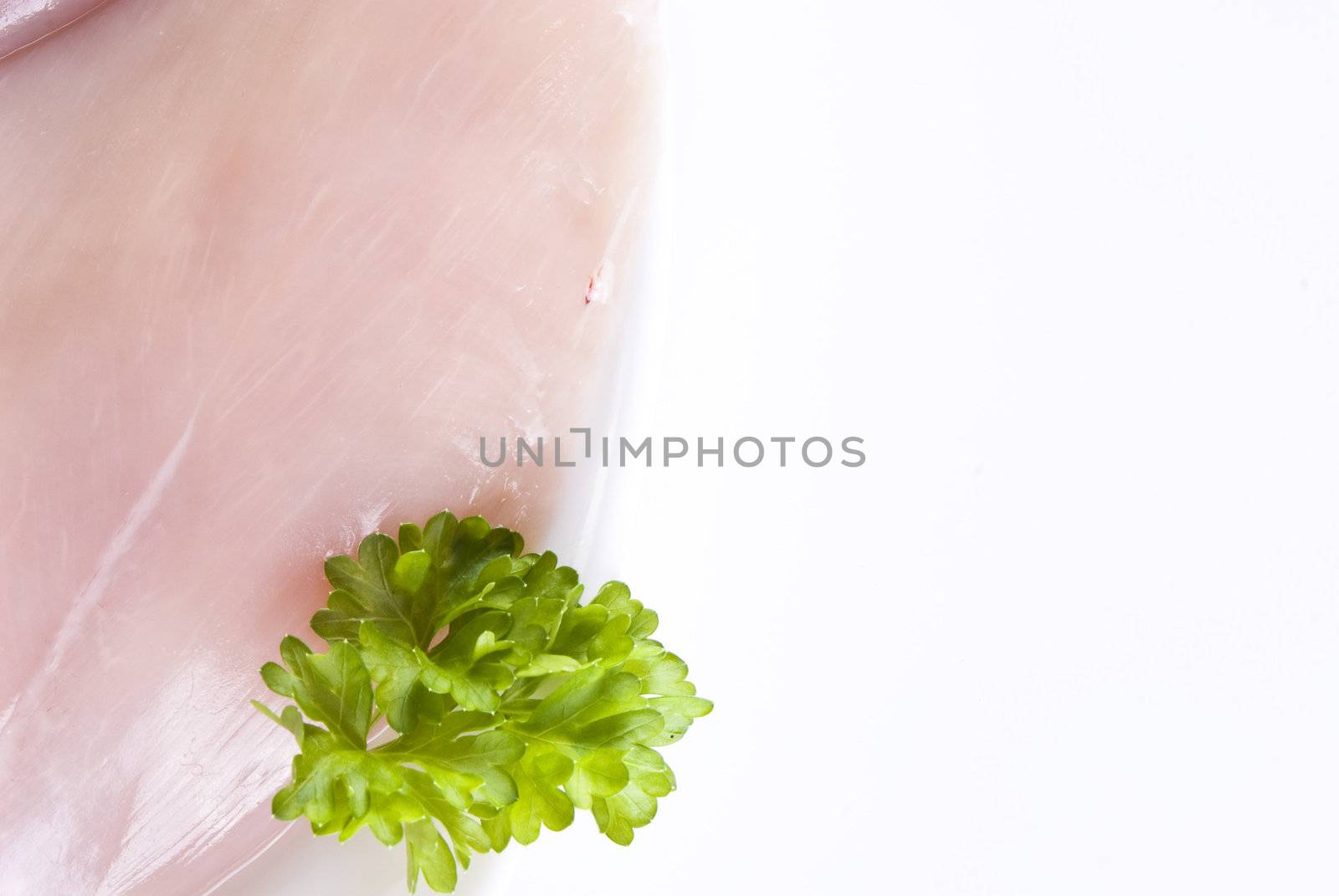 Raw chicken breast on the plate with parsley - isolated