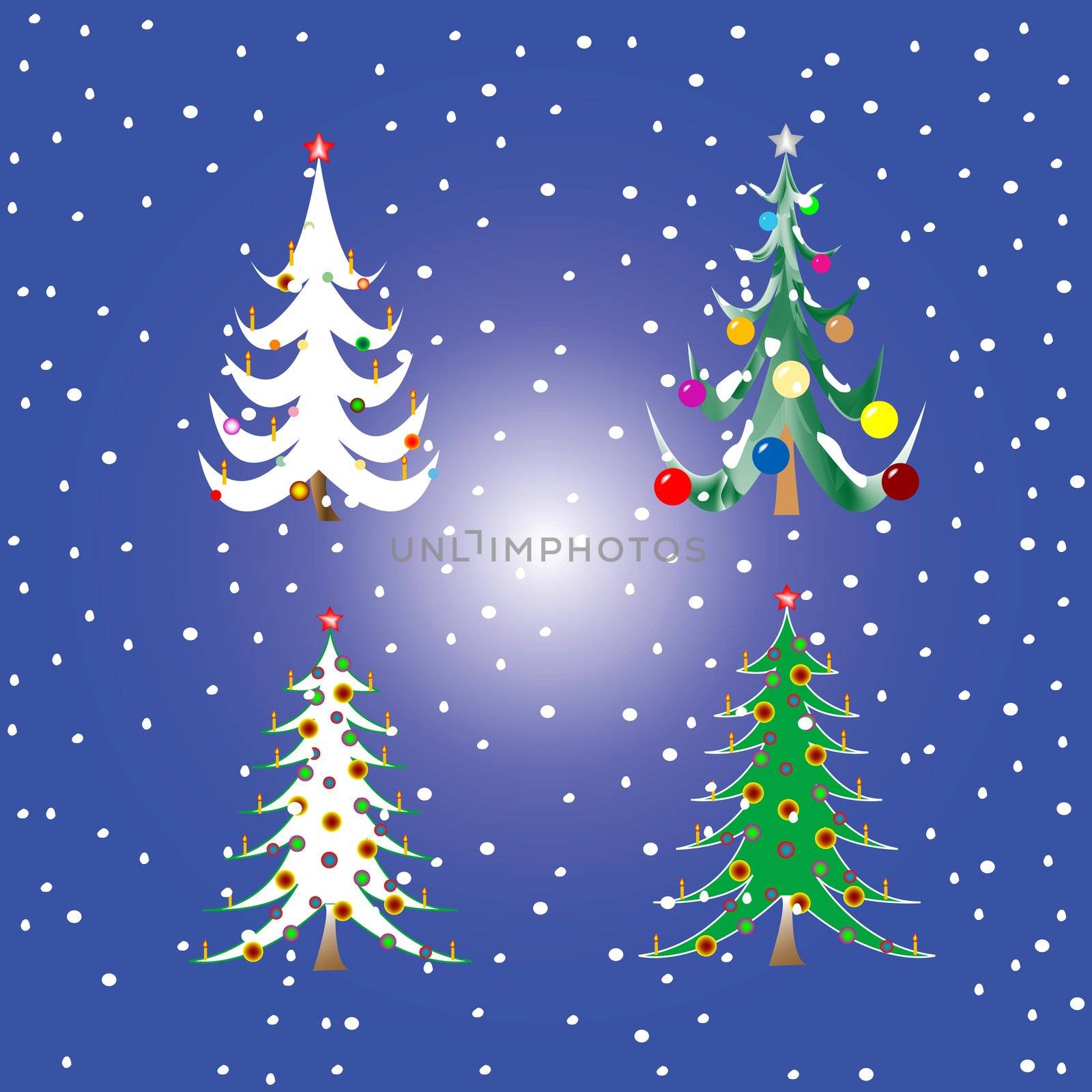 four christmas trees, vector art illustration