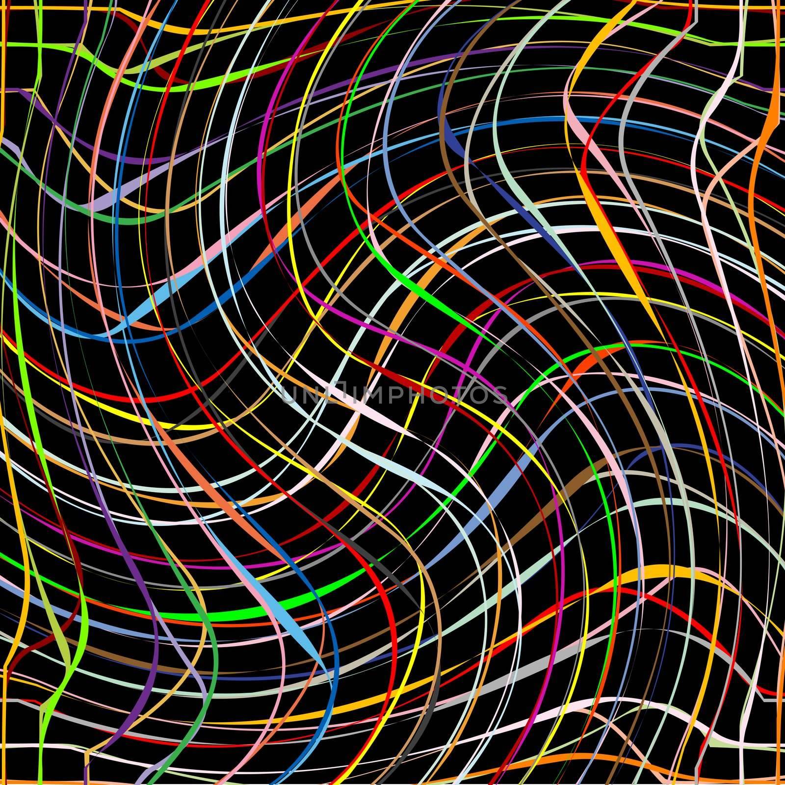 fresh colored twirl stripes on black background, vector art illustration; more stripes and textures in my gallery