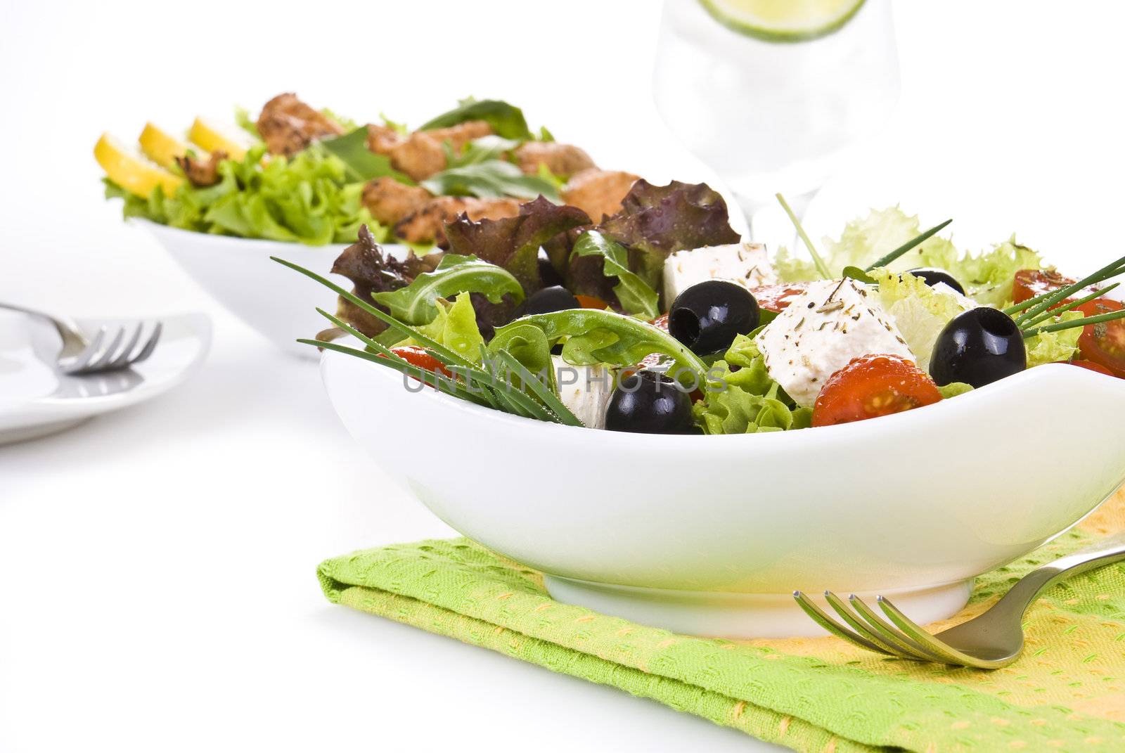 Freshly made salads with vegetale salad on front