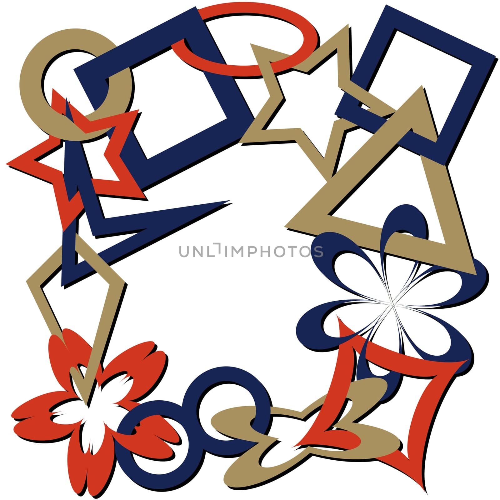 geometric shapes chain with shadows, abstract art illustration