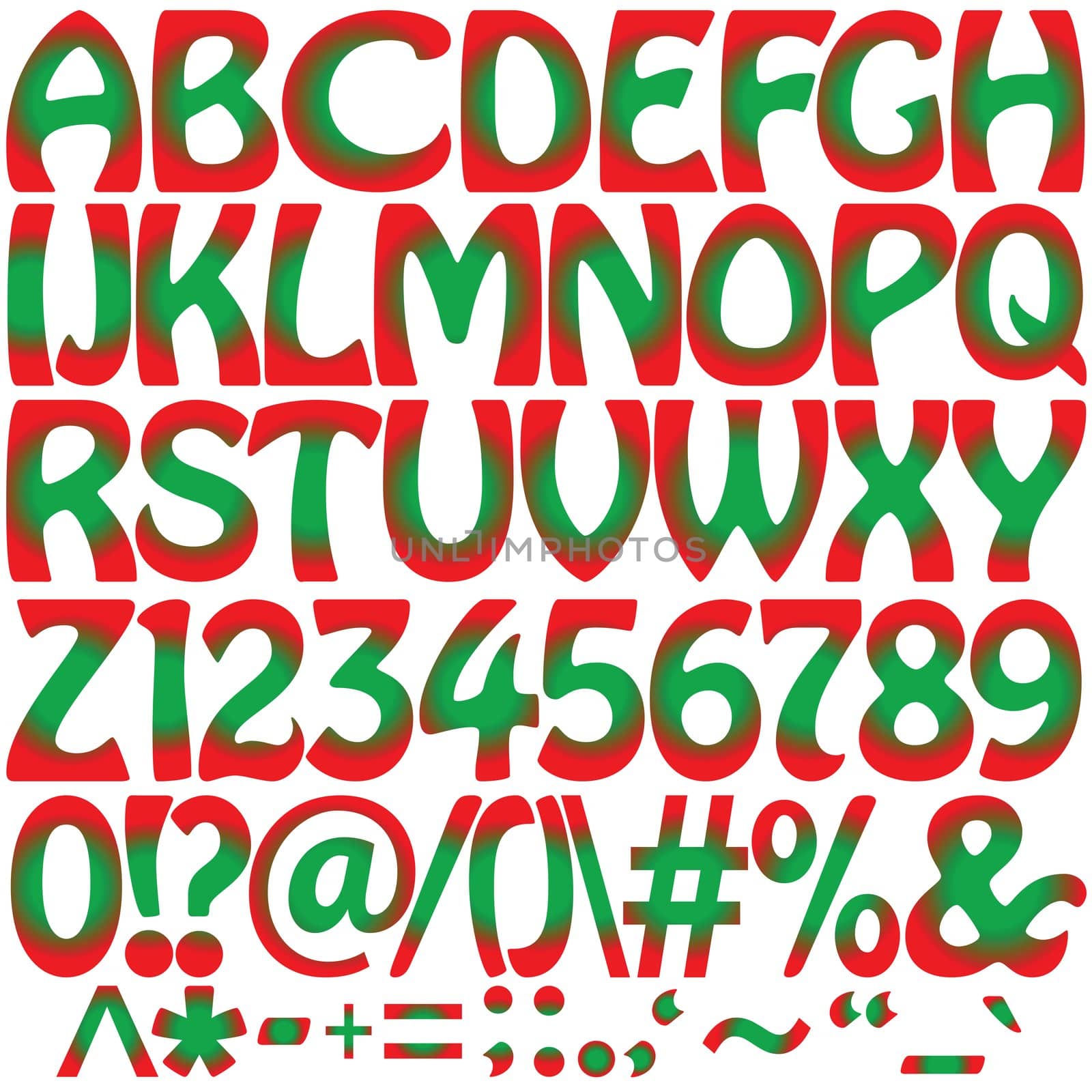 green and red alphabet, vector art illustration; more alphabet letters in my gallery