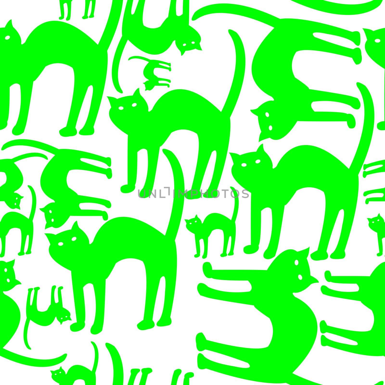 green cats pattern isolated on white background, abstract art illustration