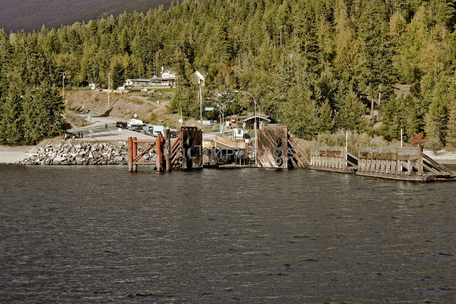 ferry landing stage in mountain lake