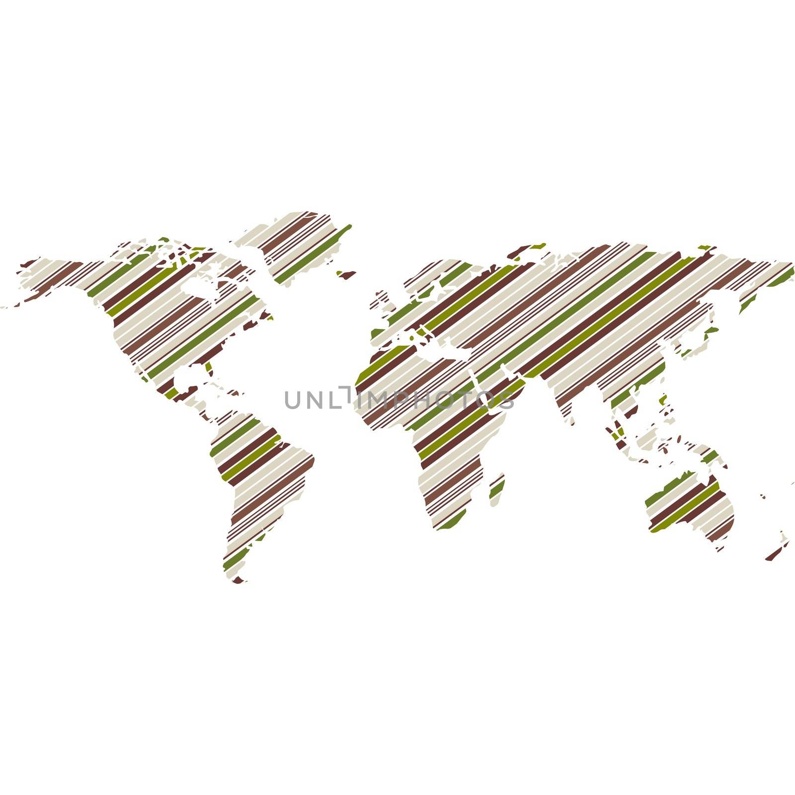 green striped world map, abstract vector art illustration