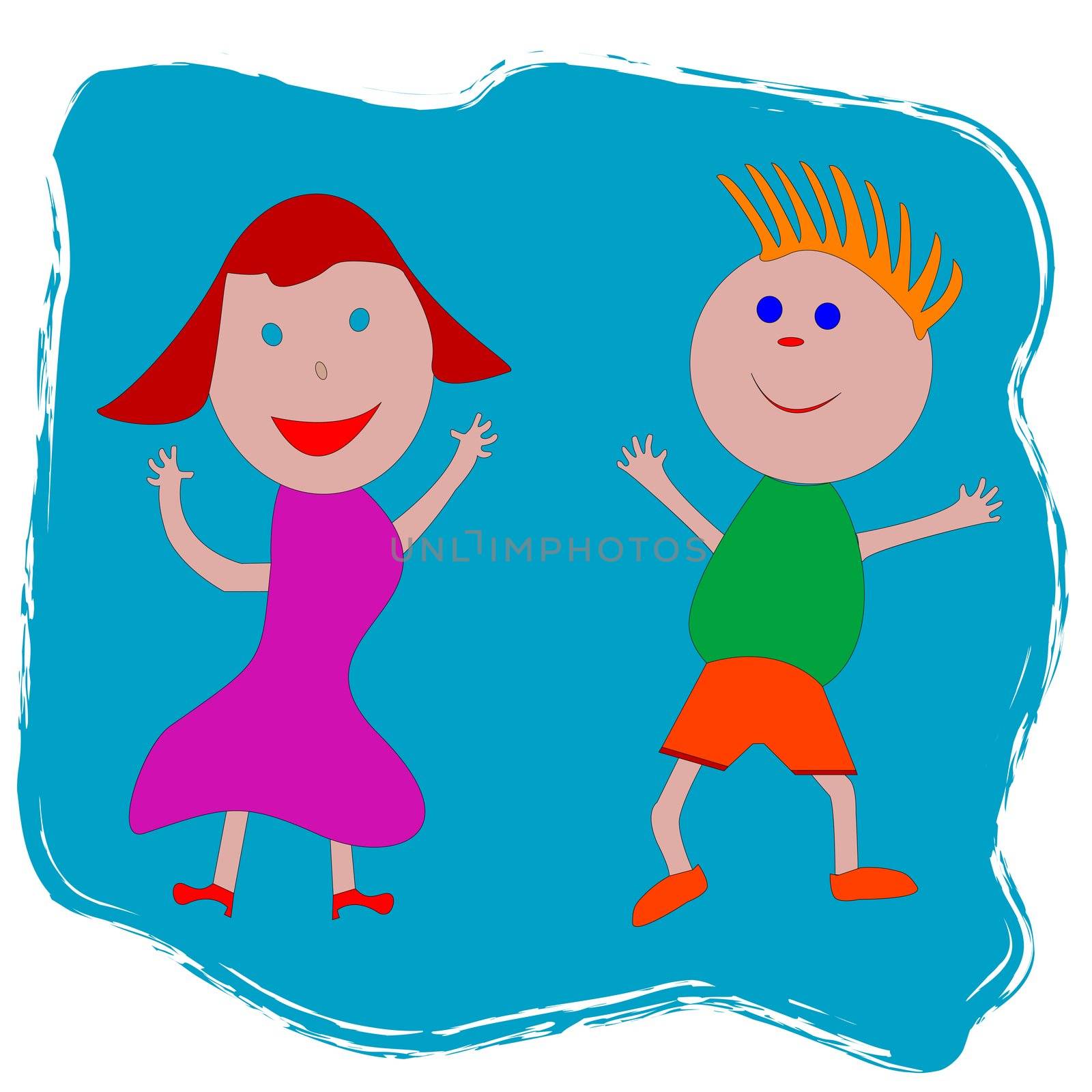 happy boy and girl, vector art illustration. More drawings you can find in my gallery.