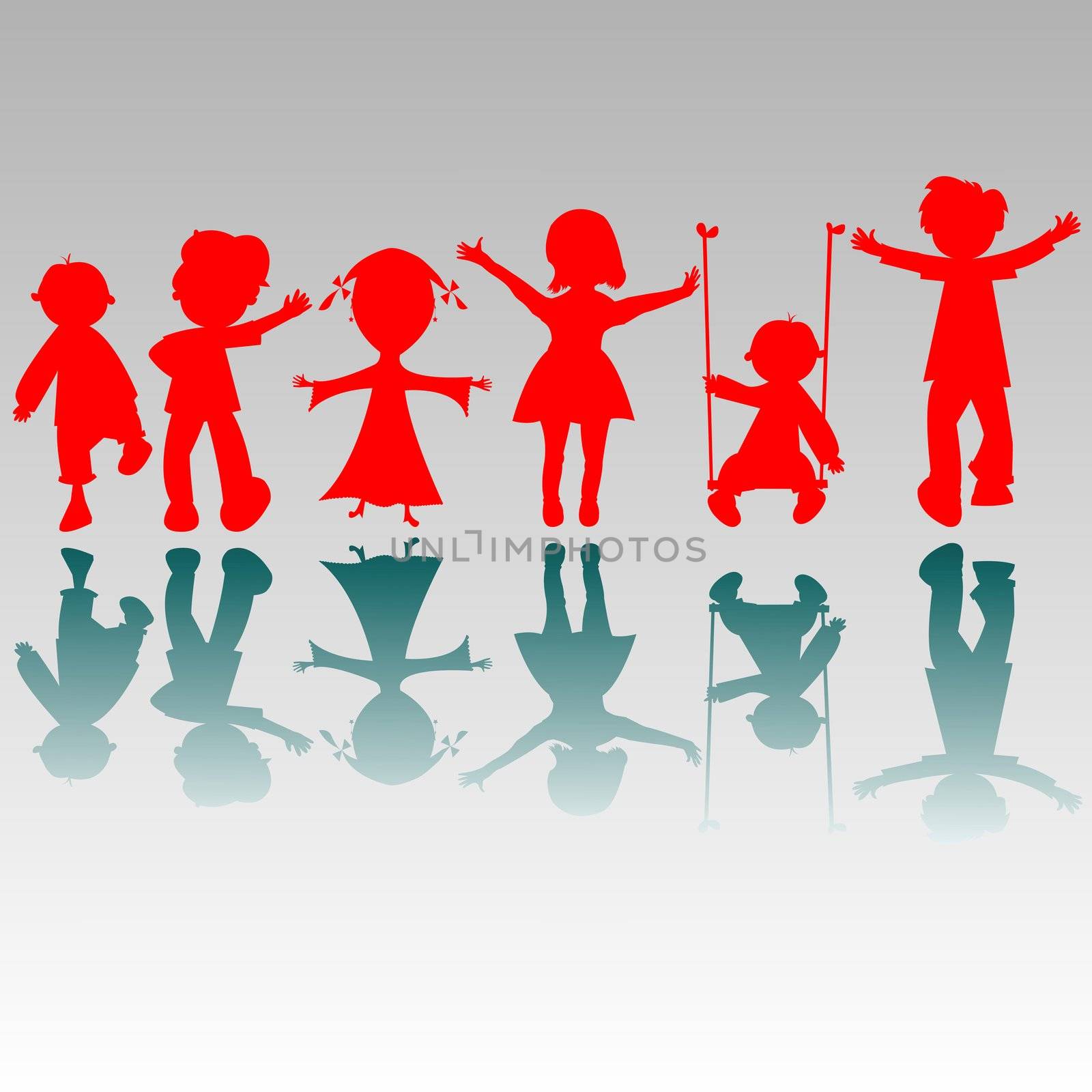 happy boys and girls silhouettes, vector art illustration; more drawings and silhouettes in my gallery