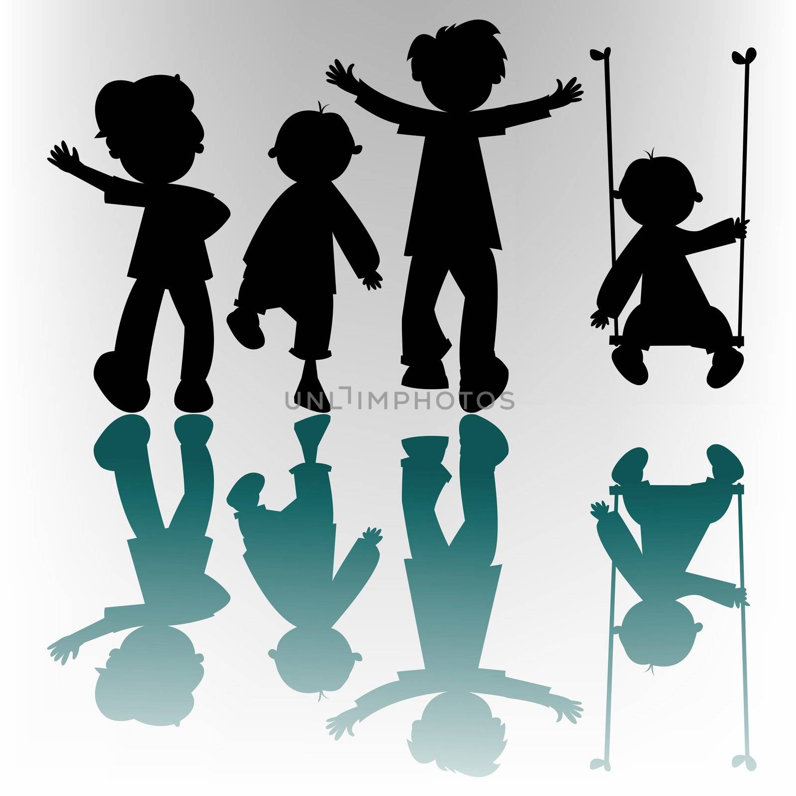 happy children silhouettes, vector art illustration; more silhouettes and drawings in my gallery