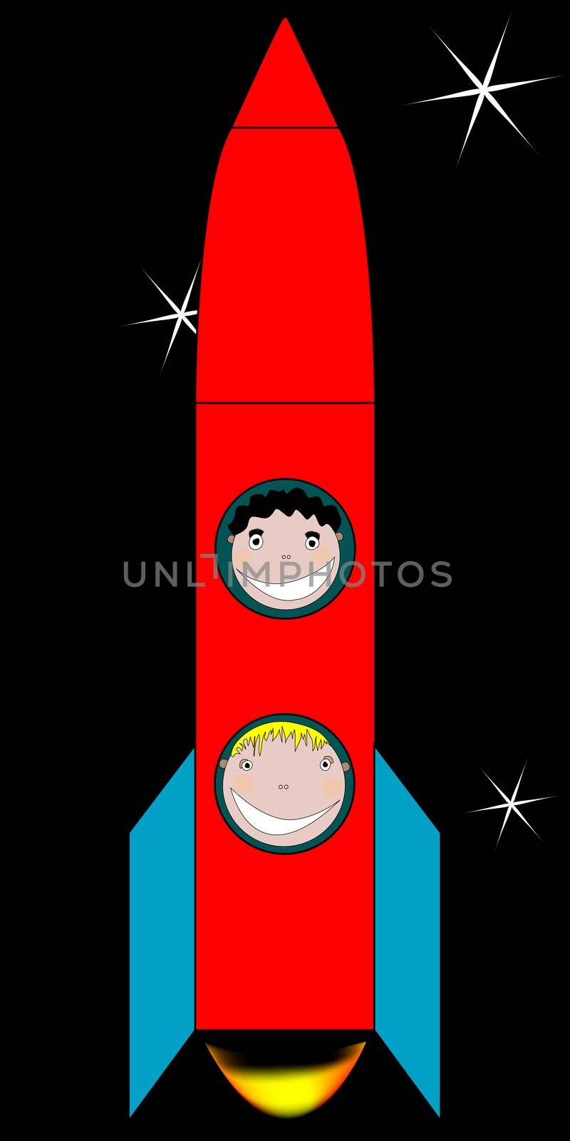 happy kids in space drawing, vector art illustration; more drawings in my gallery