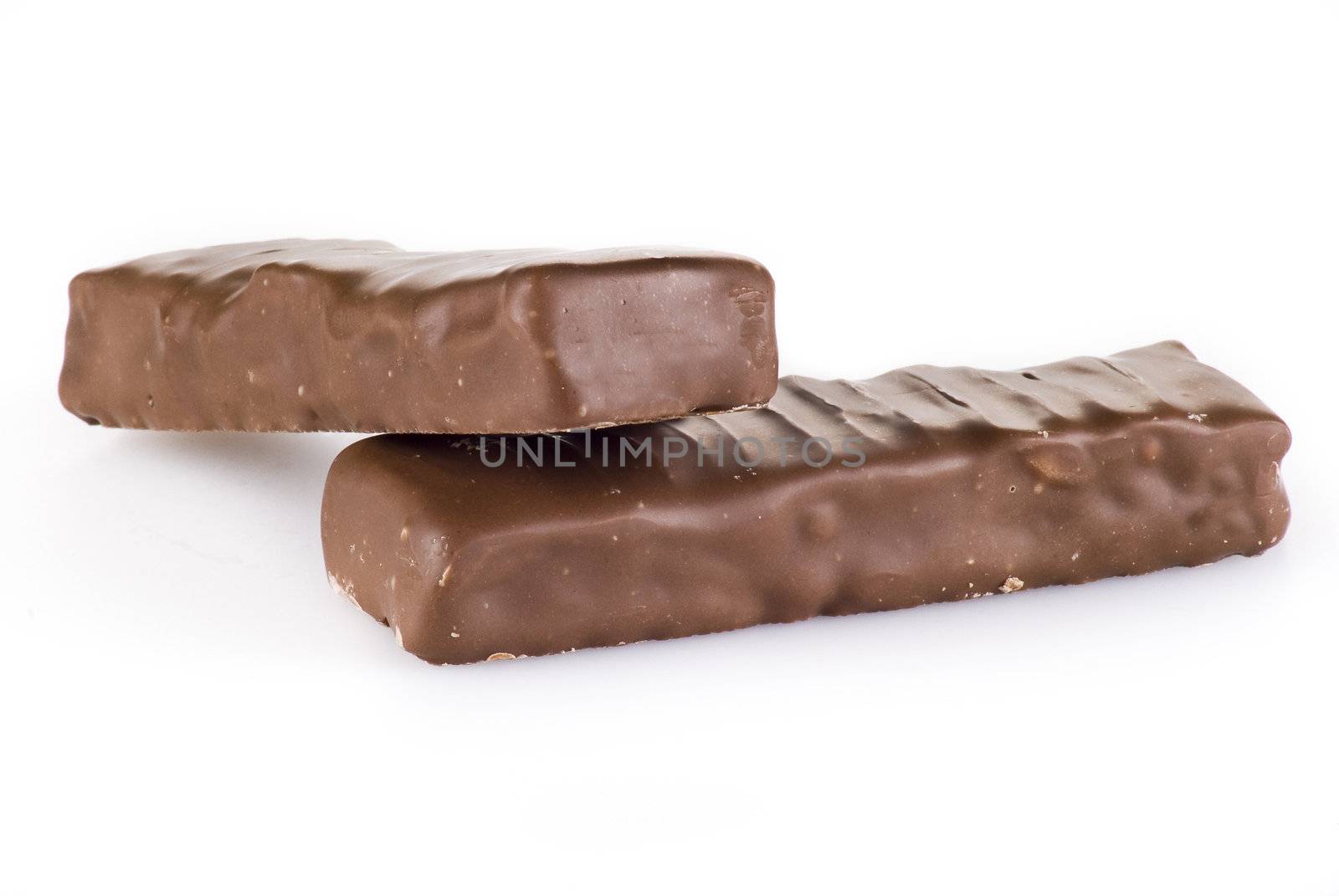 Two chocolate bars isolated over white background