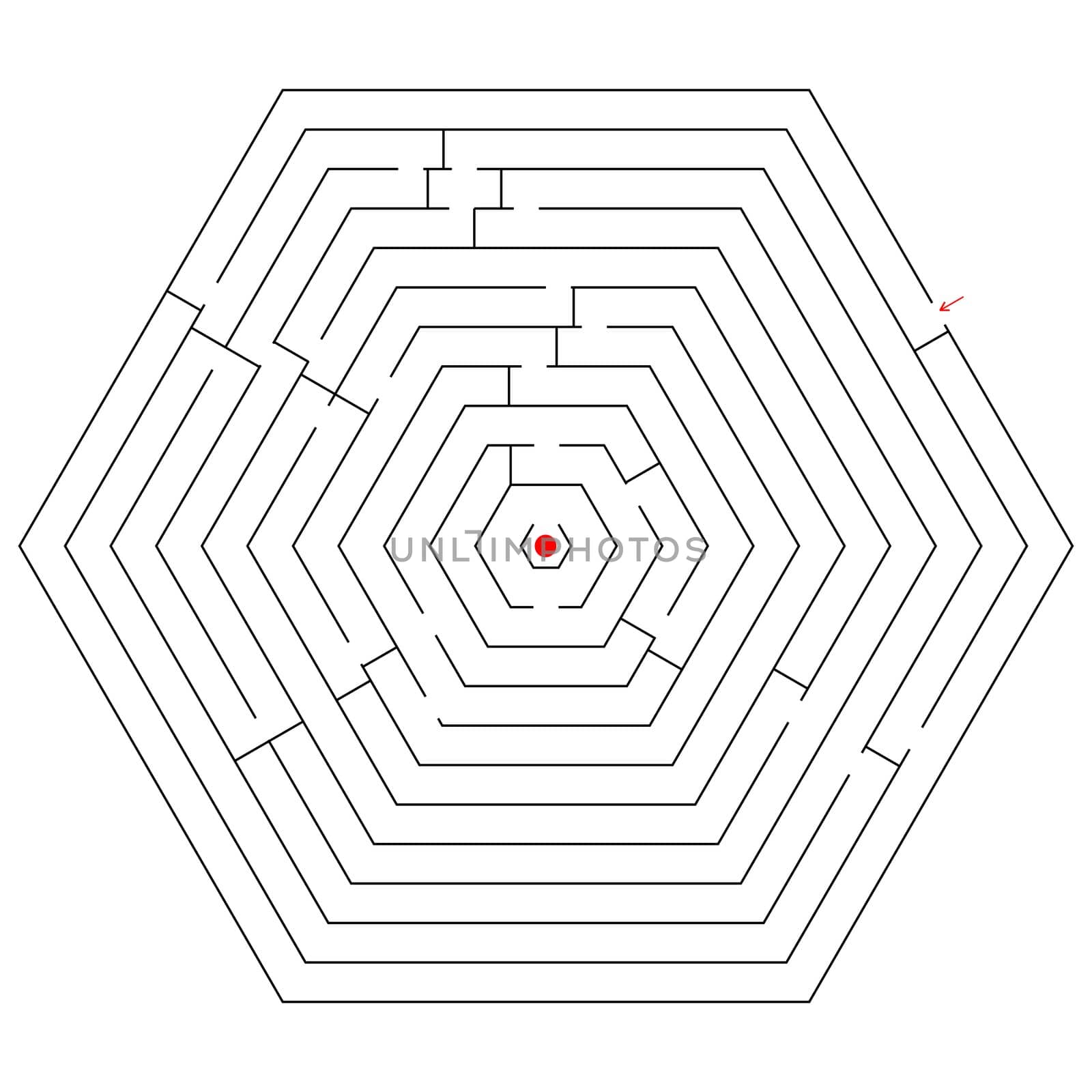 hexagonal black maze; abstract art illustration