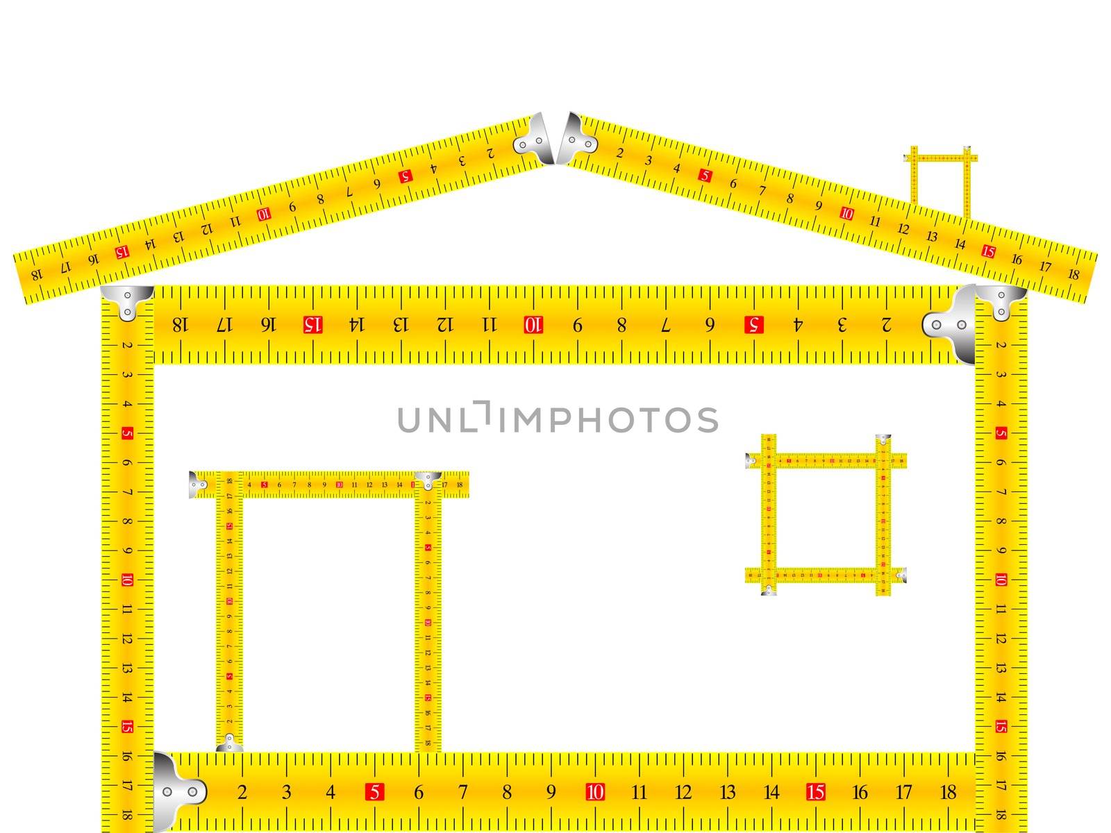 house made of measuring tape against white background, abstract vector art illustration