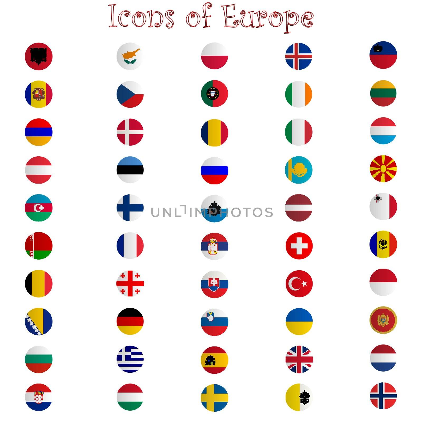 icons of europe against white background, abstract vector art illustration