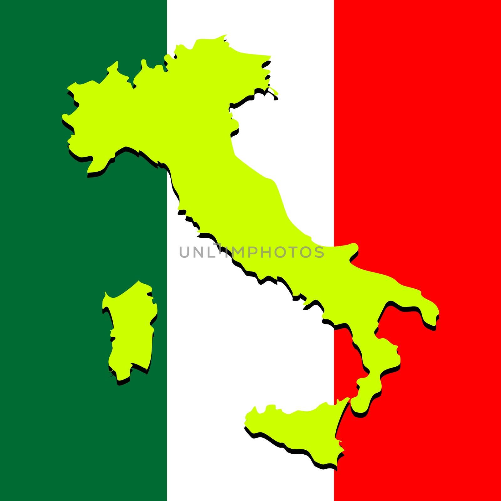 italy map over national colors, abstract vector art illustration