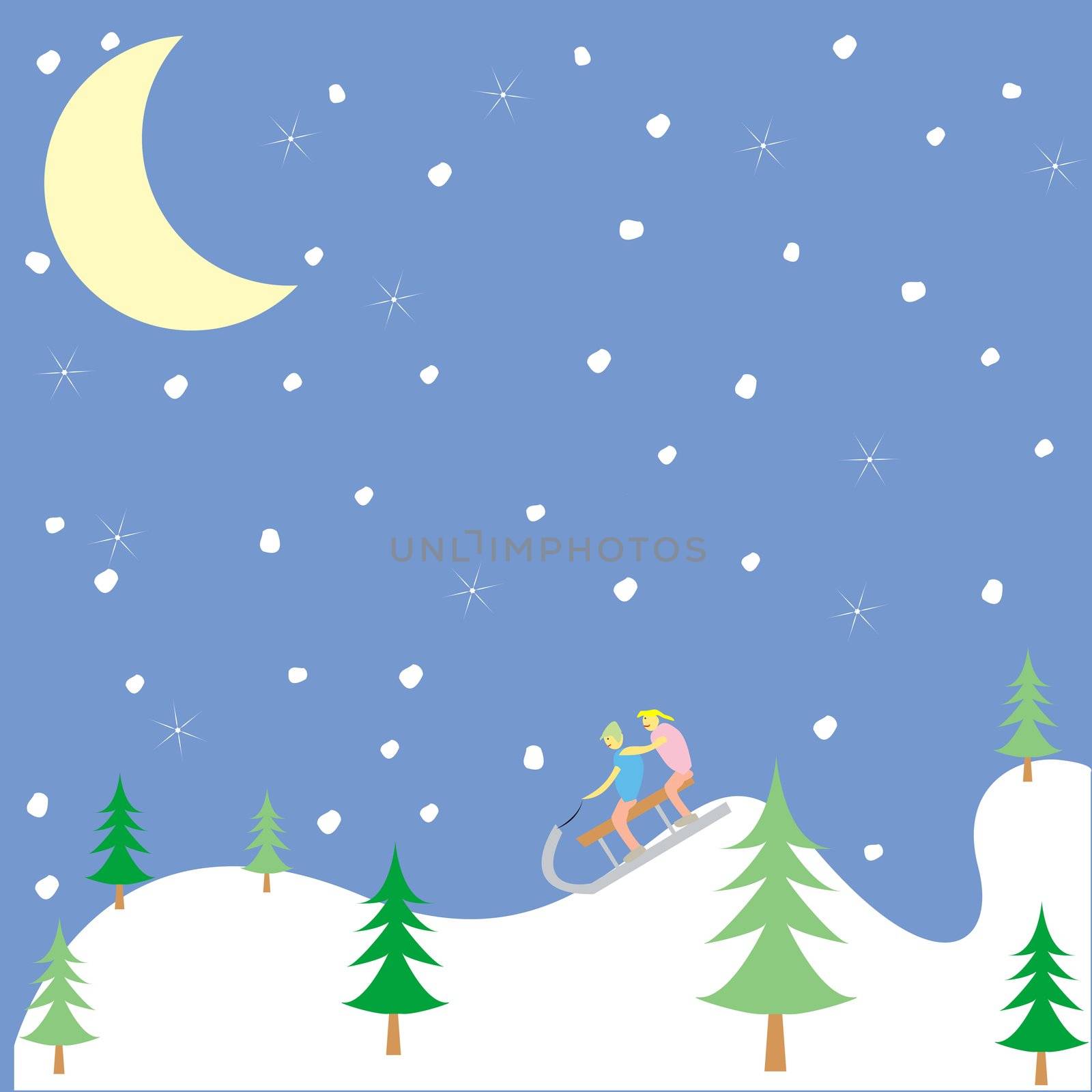 kids playing in the winter, vector art illustration, more drawings in my gallery