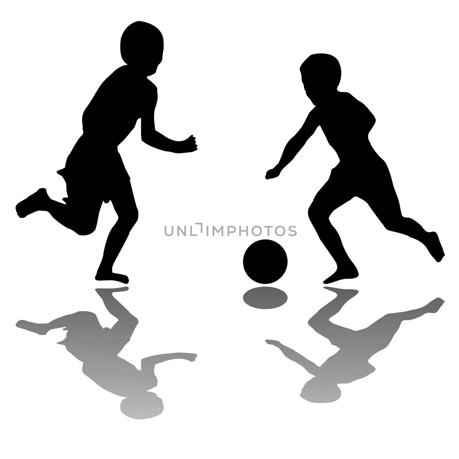 kids playing soccer (black) isolated on white background, vector art illustration; more drawings and silhouettes in my gallery