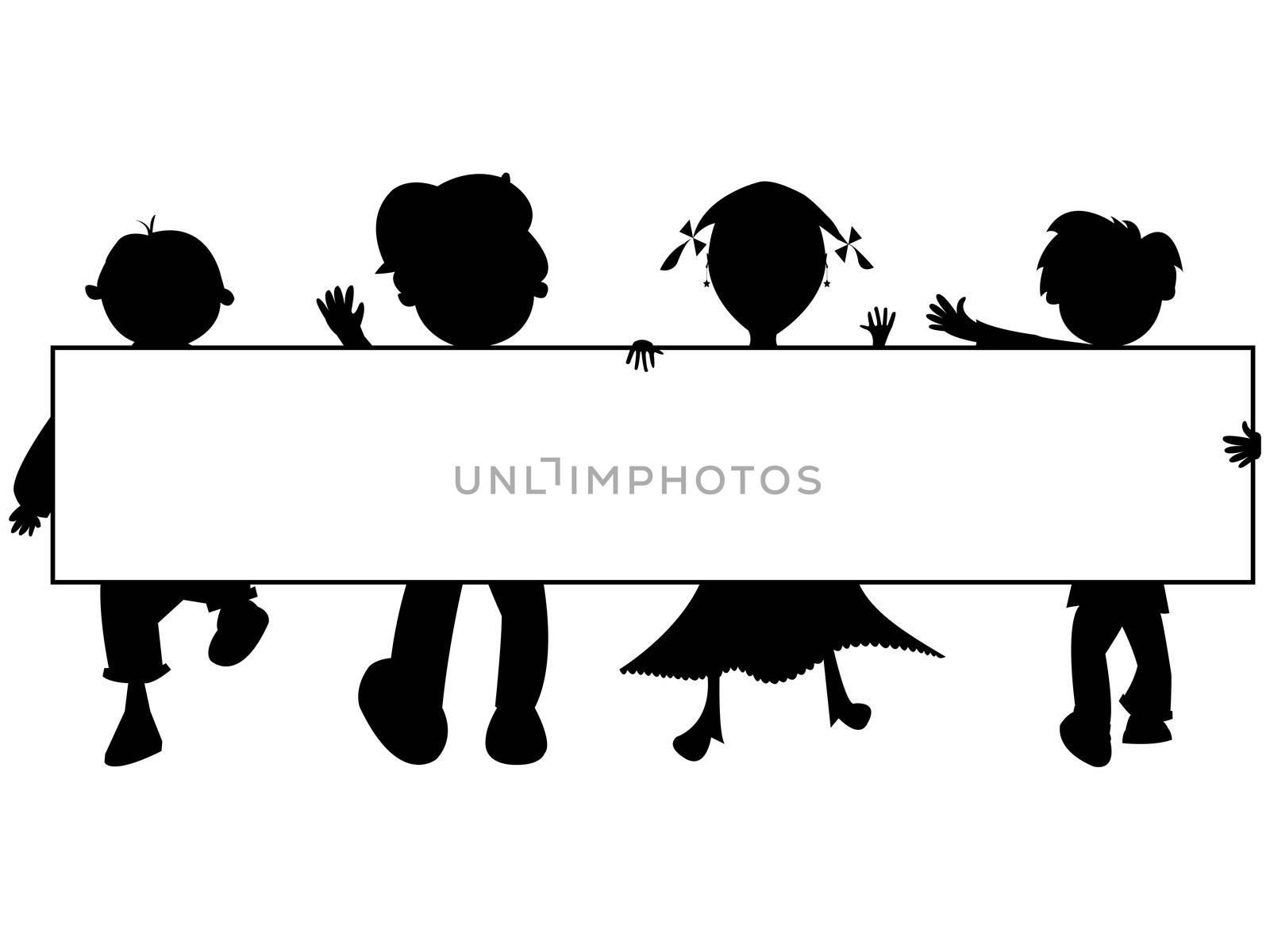 kids silhouettes banner against white background, abstract vector art illustration