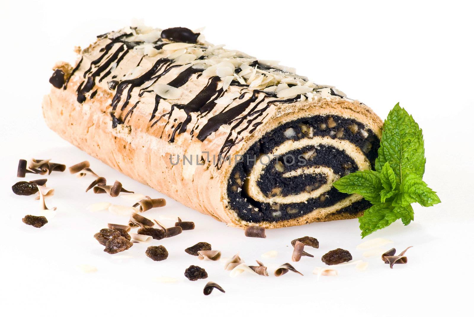 Poppy seed cake isolated over white background