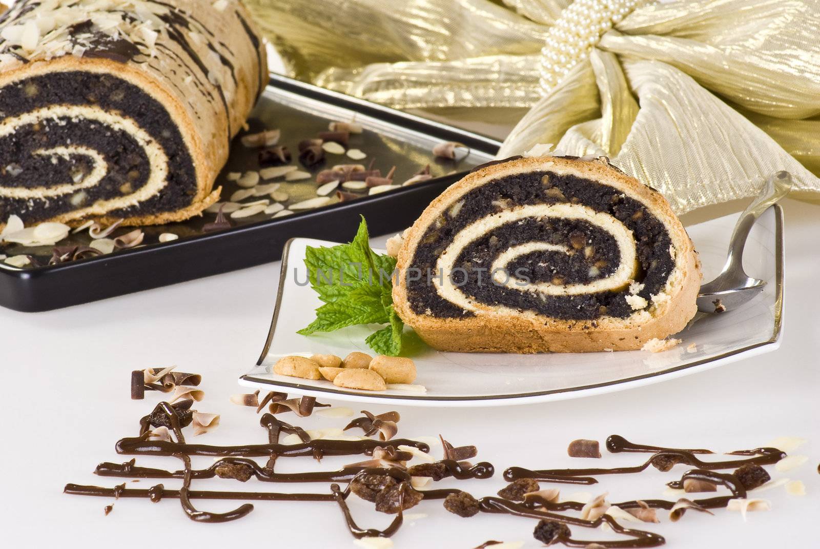 Poppy seed cake on decorated table