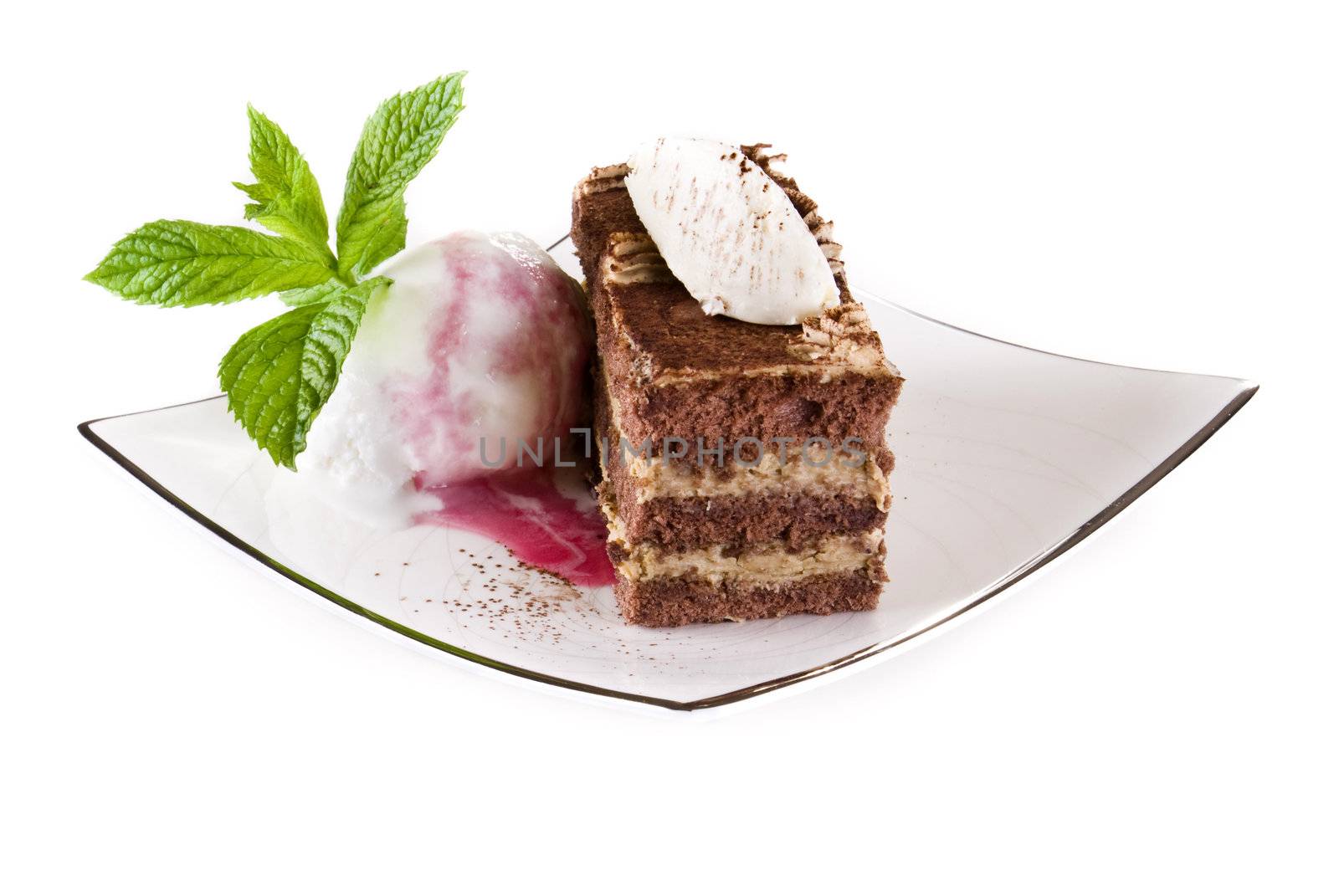 Tiramisu cake with ice cream by caldix