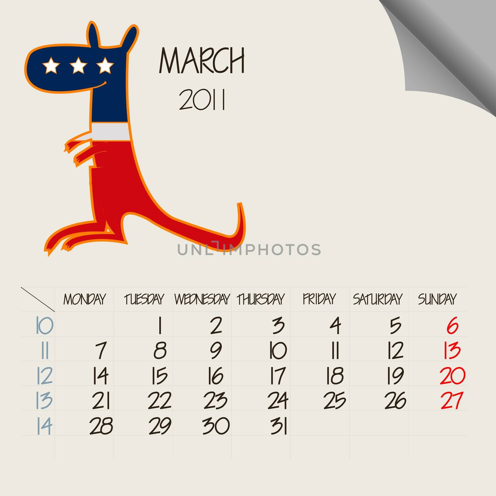 march 2011 animals calendar, abstract vector art illustration