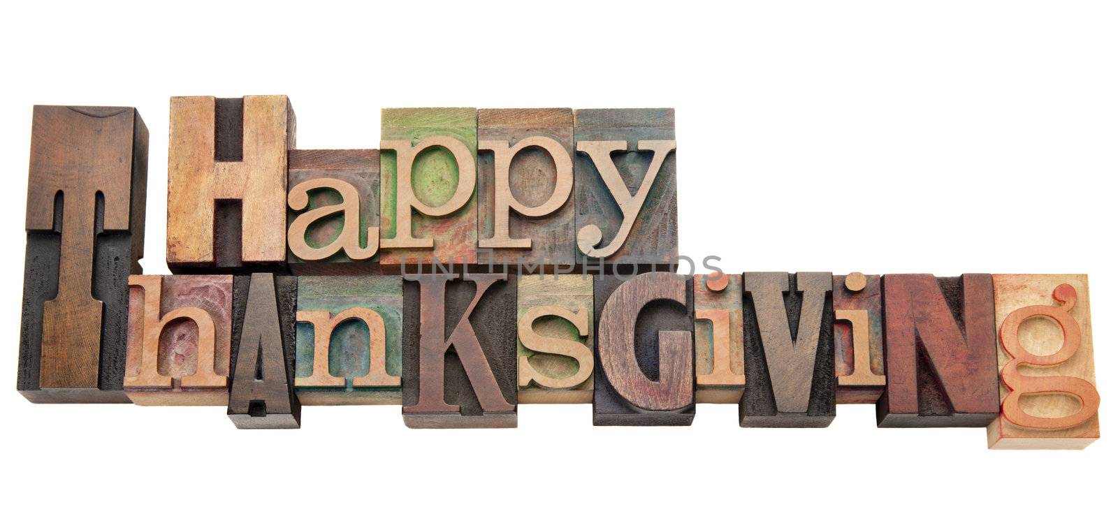 Happy Thanksgiving  - isolated text in vintage wood letterpress printing blocks